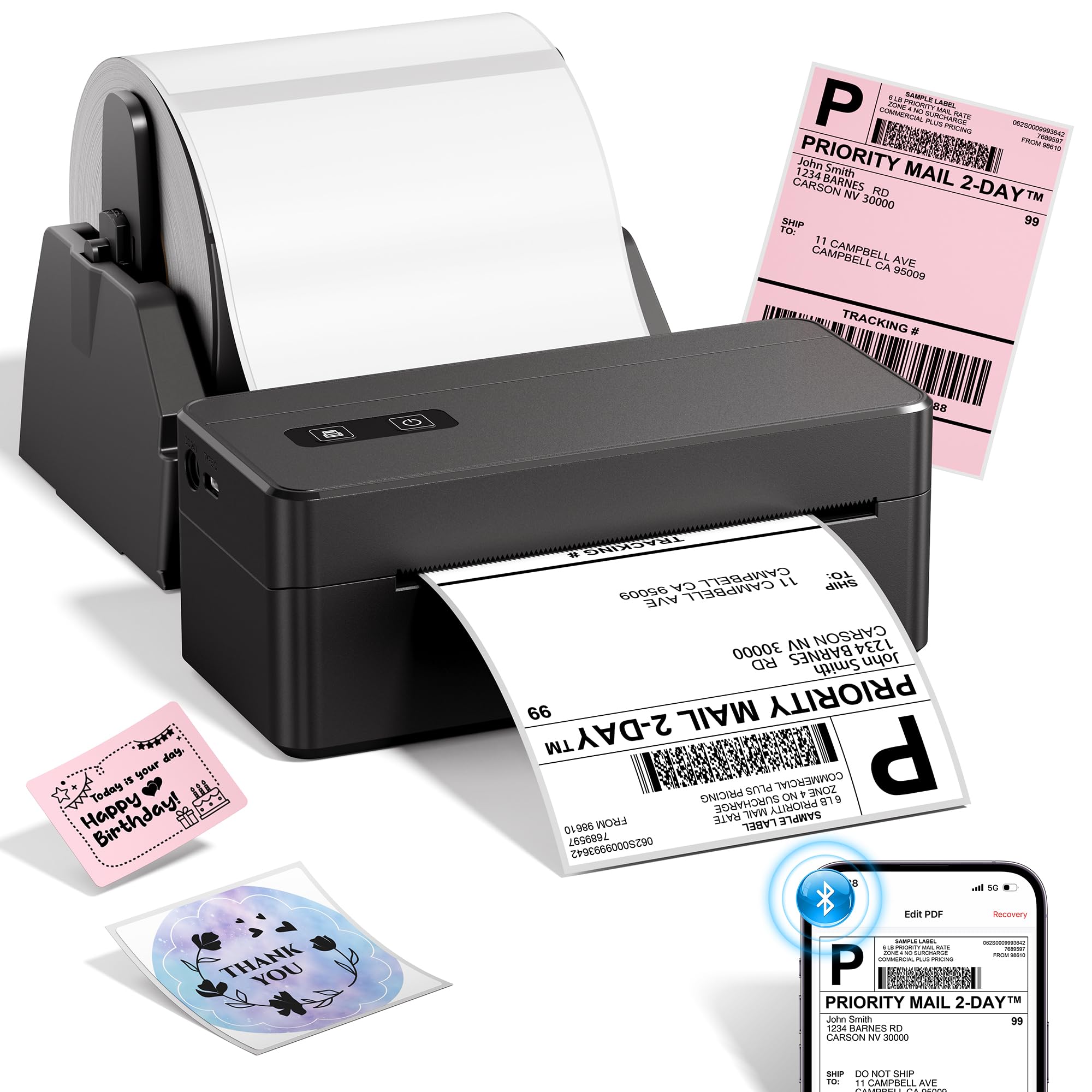 ASprink Bluetooth Thermal Label Printer with Label Holder, 4x6 Shipping Label Printer for Small Business, Compatible with Android, IOS, Windows and Mac, Widely Used for Etsy, Shopify, eBay, Royal Mail