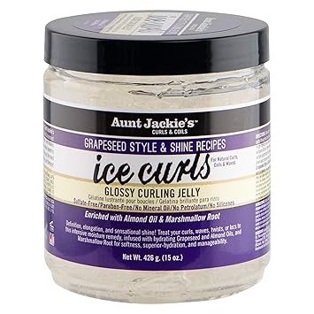 Aunt Jackies Grapeseed Style and Shine Recipes Ice Curls Glossy Curling Jelly, Hydrates, Softens, Makes Waves, Curls and Coils Easier to Style, 15oz