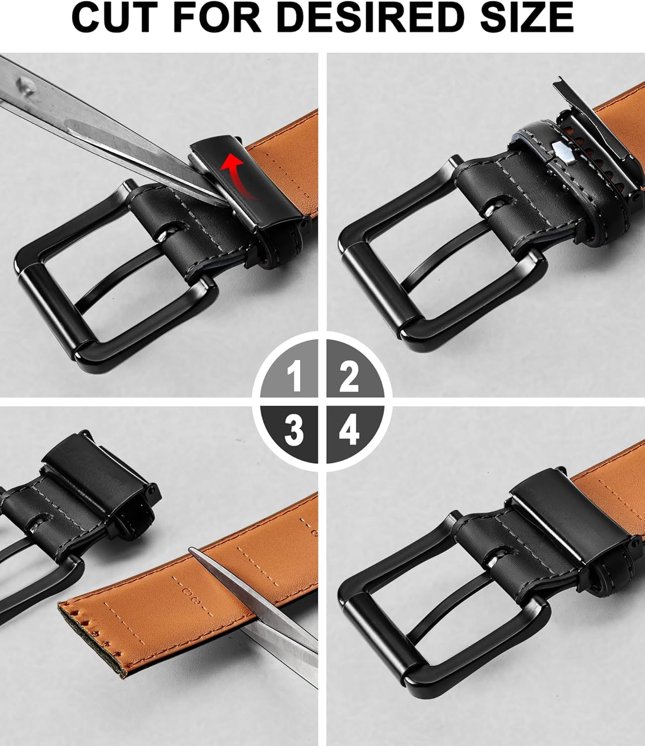 BULLIANT Men Belt,Leather Belt Adjustable For Men Dress Casual Jeans 1 3/8,Cut For Fit 38"-40"Waist Adjustable Black6507 1 image 3 of 7 B0DQPX91H6