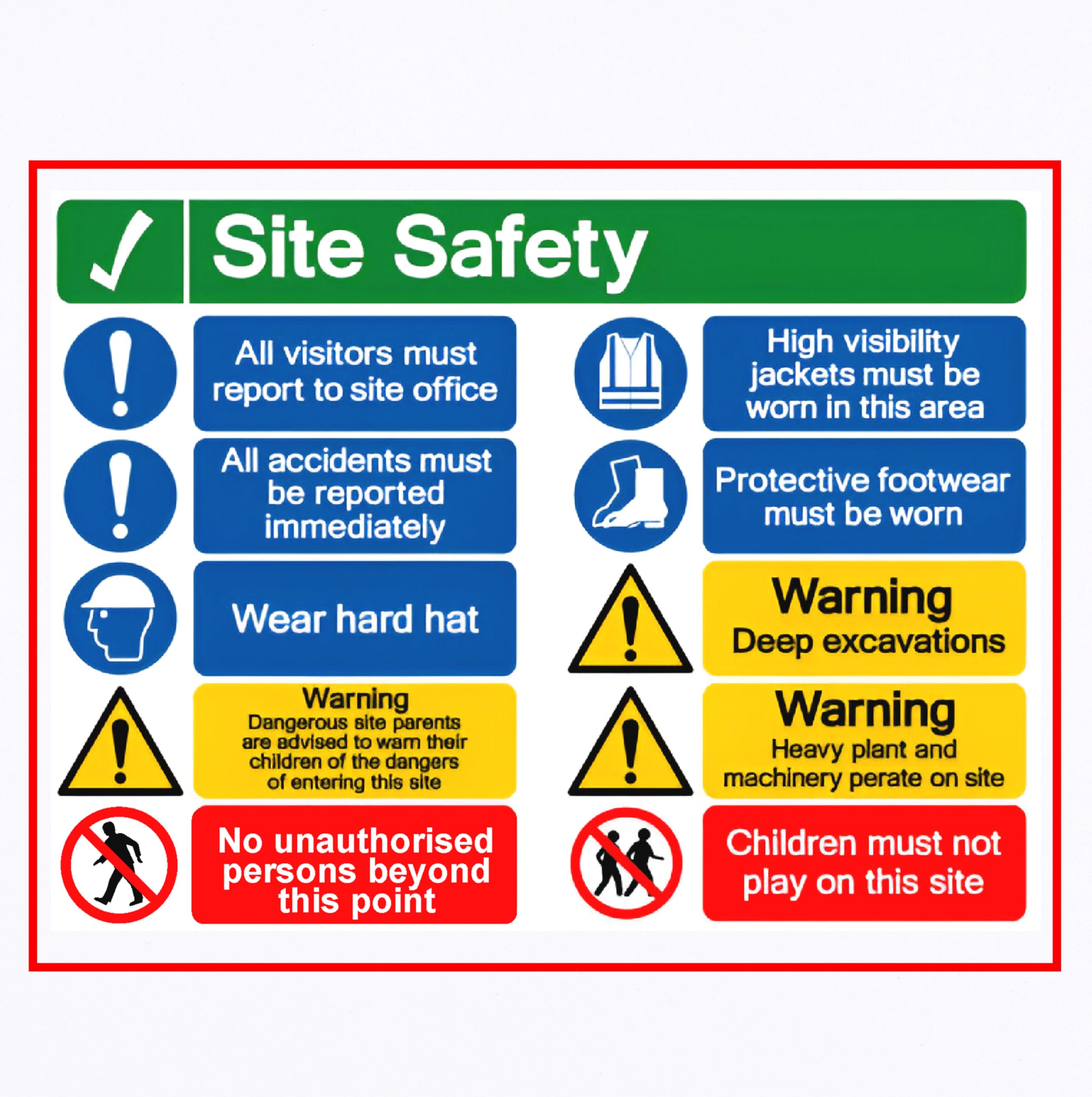 Señales de seguridad para zonas de construcción, 600 x 400 mm, señales de salud y seguridad, señalización de advertencia con instrucciones claras (idioma español no garantizado), plástico PVC de 3 mm,