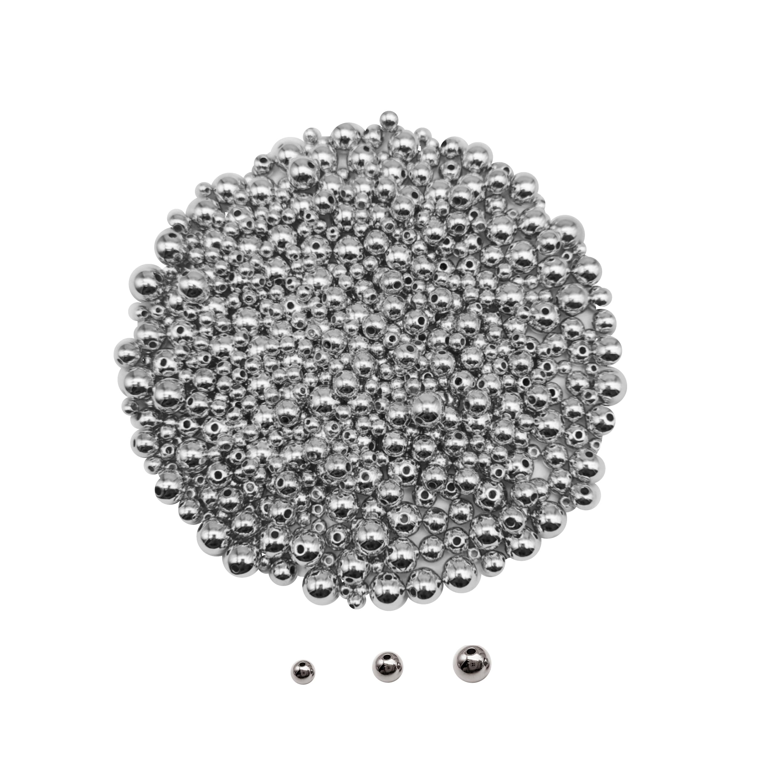 Perles d'espacement rondes lisses CCB argentées 4 6 8 mm pour bijoux DIY
