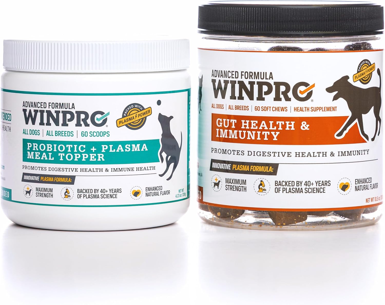 WINPRO Pet Gut Health & Probiotic + Plasma Meal Topper Bundle for Dogs (Plasma Powered Soft Chews and Meal Topper Powder for Digestive Health and Immune Health Support)