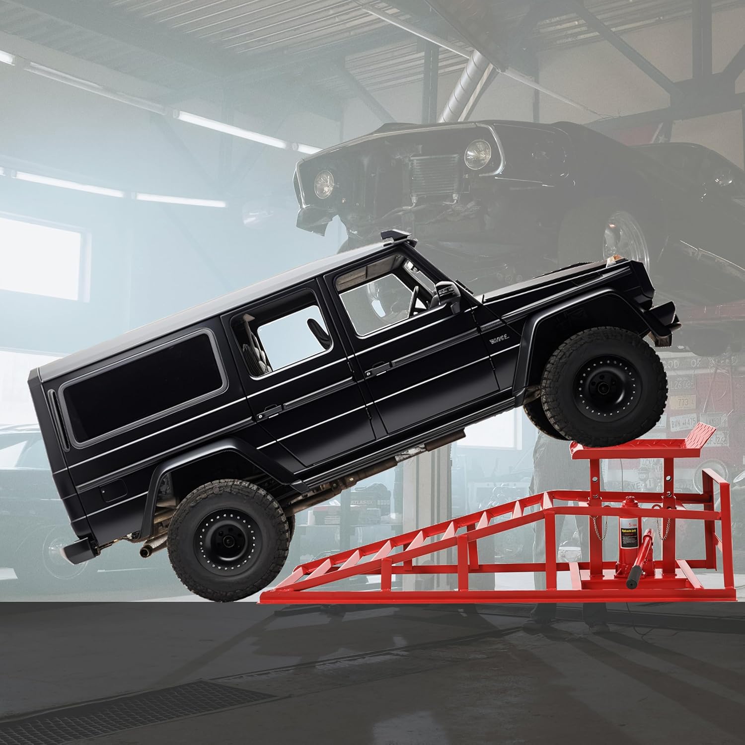 5 Ton Hydraulic Car Lift,10,000lbs Capacity Adjustable Car Ramp with Rust-Resistant Steel & Easy Installation Portable Truck Ramps for Home Garage, Auto Repair (Red)