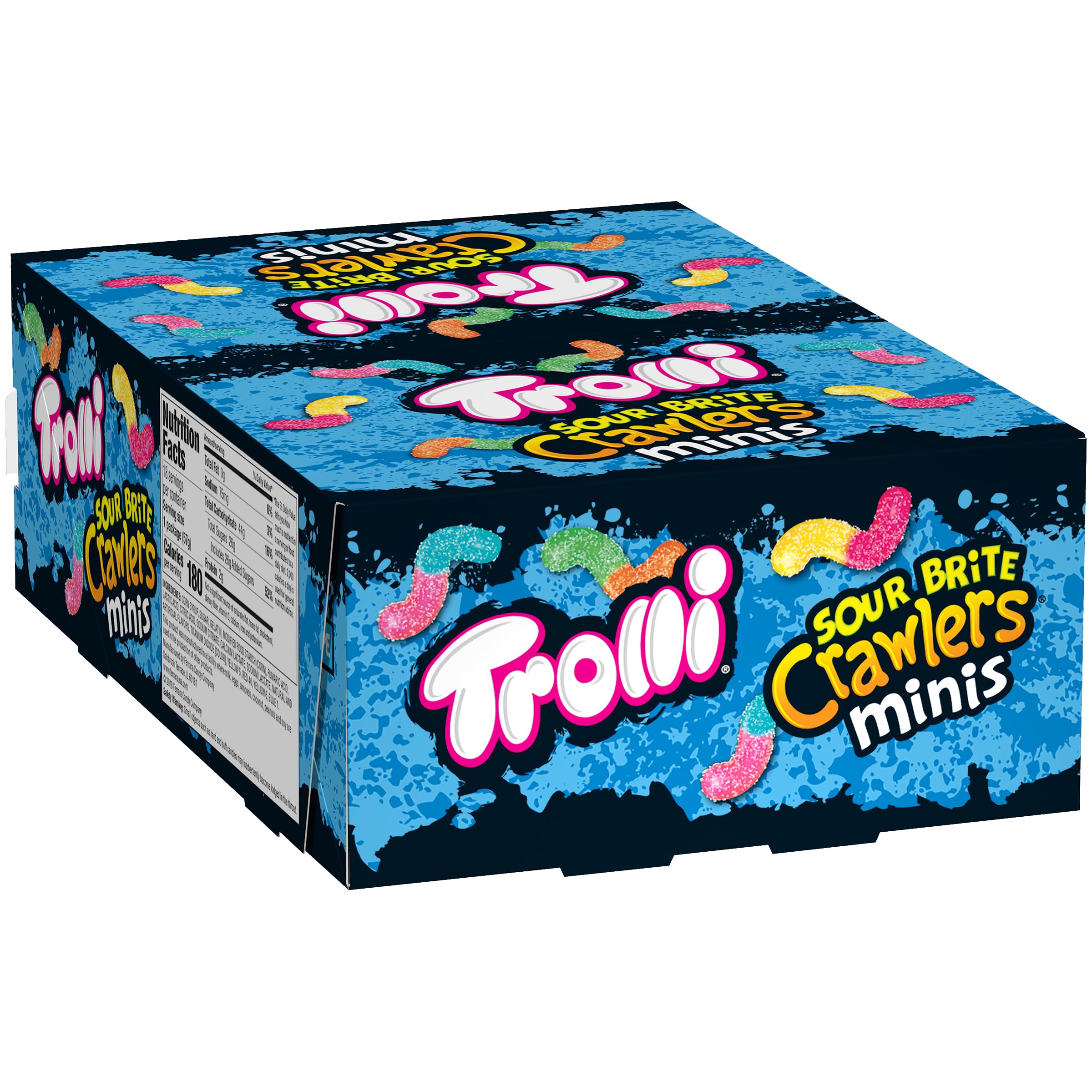 Trolli Sour Brite Crawlers Minis Candy, Sour Gummy Worms, 2 Ounce Treat-Size Pouches (Pack Of 18)