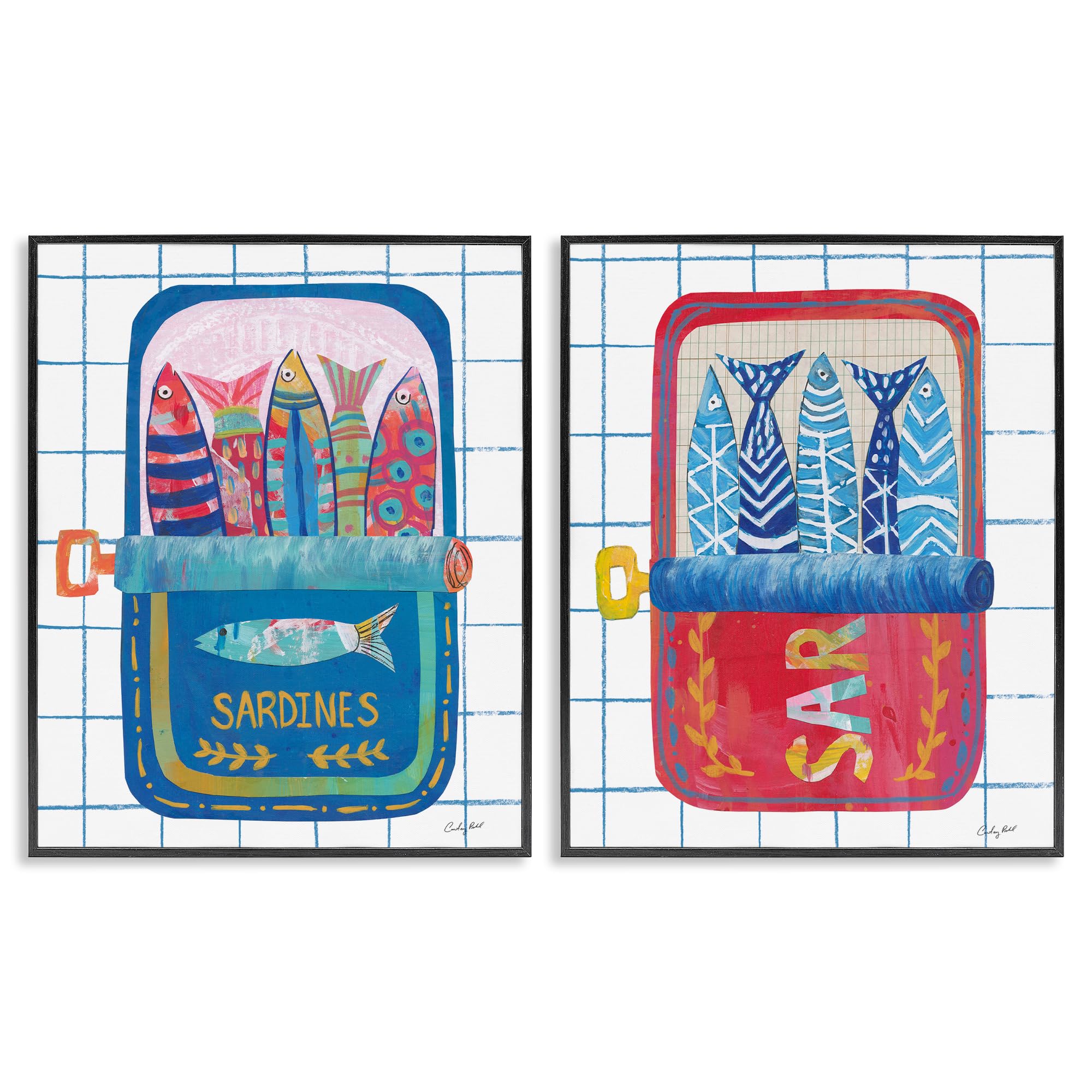 'Whimsical Silly Sardines'| 2pc Framed Giclee Art Set 2