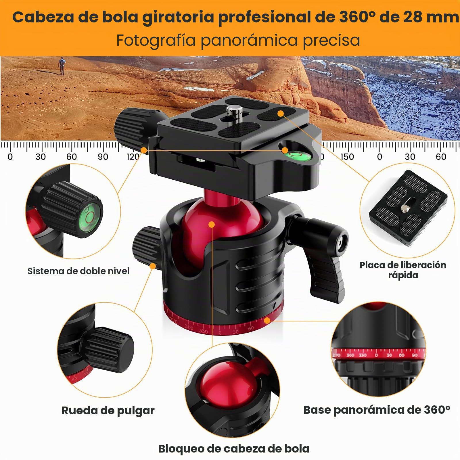 Trípode de Viaje MACTREM de 67"/172 cm con Rótula de 360°, Monopie Aluminio Ligero para Cámara, Smartphone, iPad, Canon, Nikon, Sony, Prismáticos, Nivel Láser y Telescopio | Para Cámara Móvil Tablet Canon Nikon Sony, Prismáticos, Nivel Láser, Telescopio,
