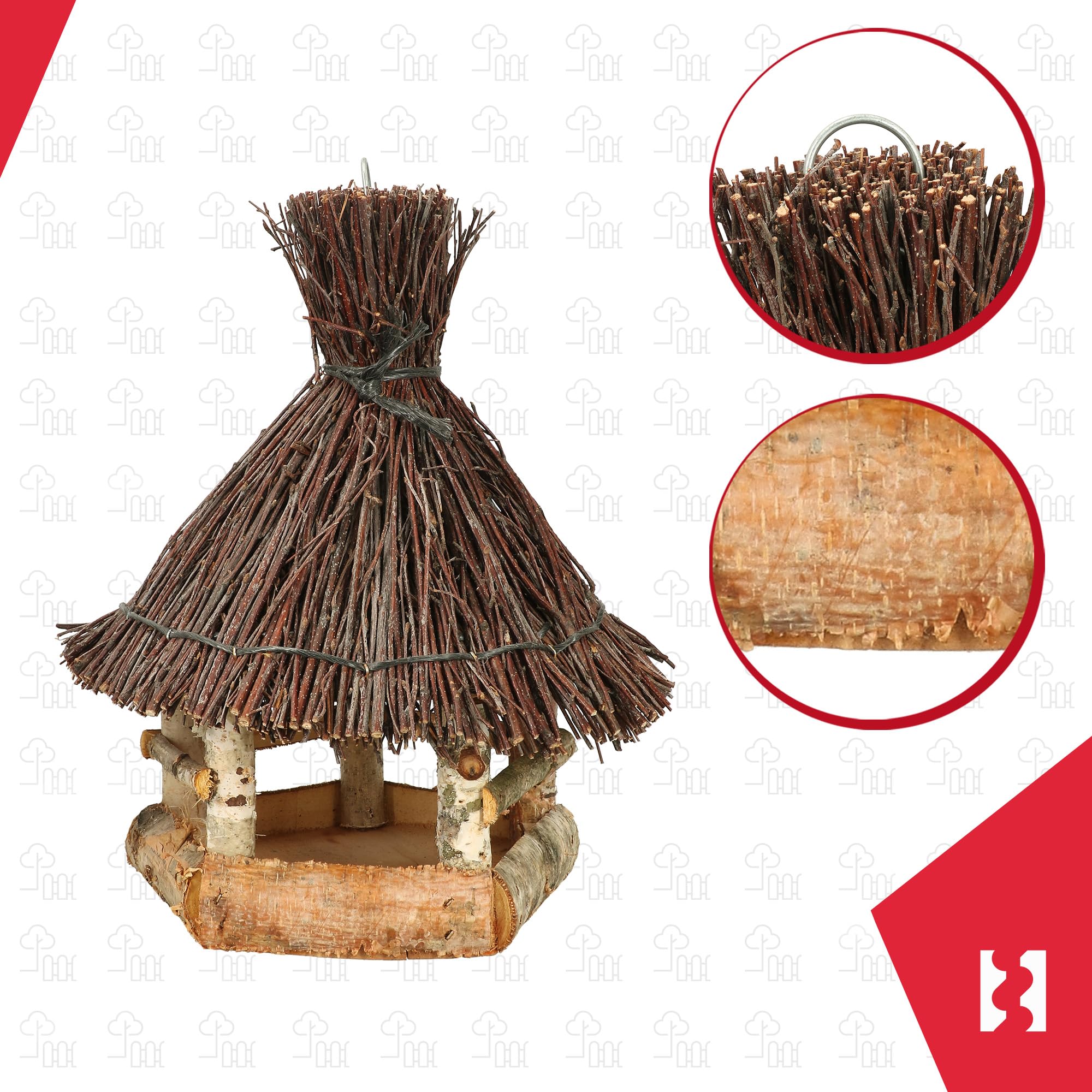 KOTARBAU® Comedero para Pájaros Colgante - Madera y Mimbre - 29x26 cm - Natural Marrón - Alimentador De Pájaros - Comedero de Madera para Exterior