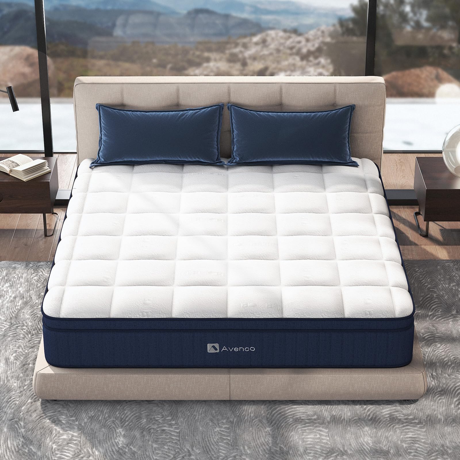 Avenco Double Mattress, 8.7 Inch Bamboo Foam Pocket Sprung Mattress double, Luxury Breathable Tencel Fabric Innerspring Hybrid Mattress, 4ft 6 Mattress, CertiPUR-US Certifie, 135x190x22cm