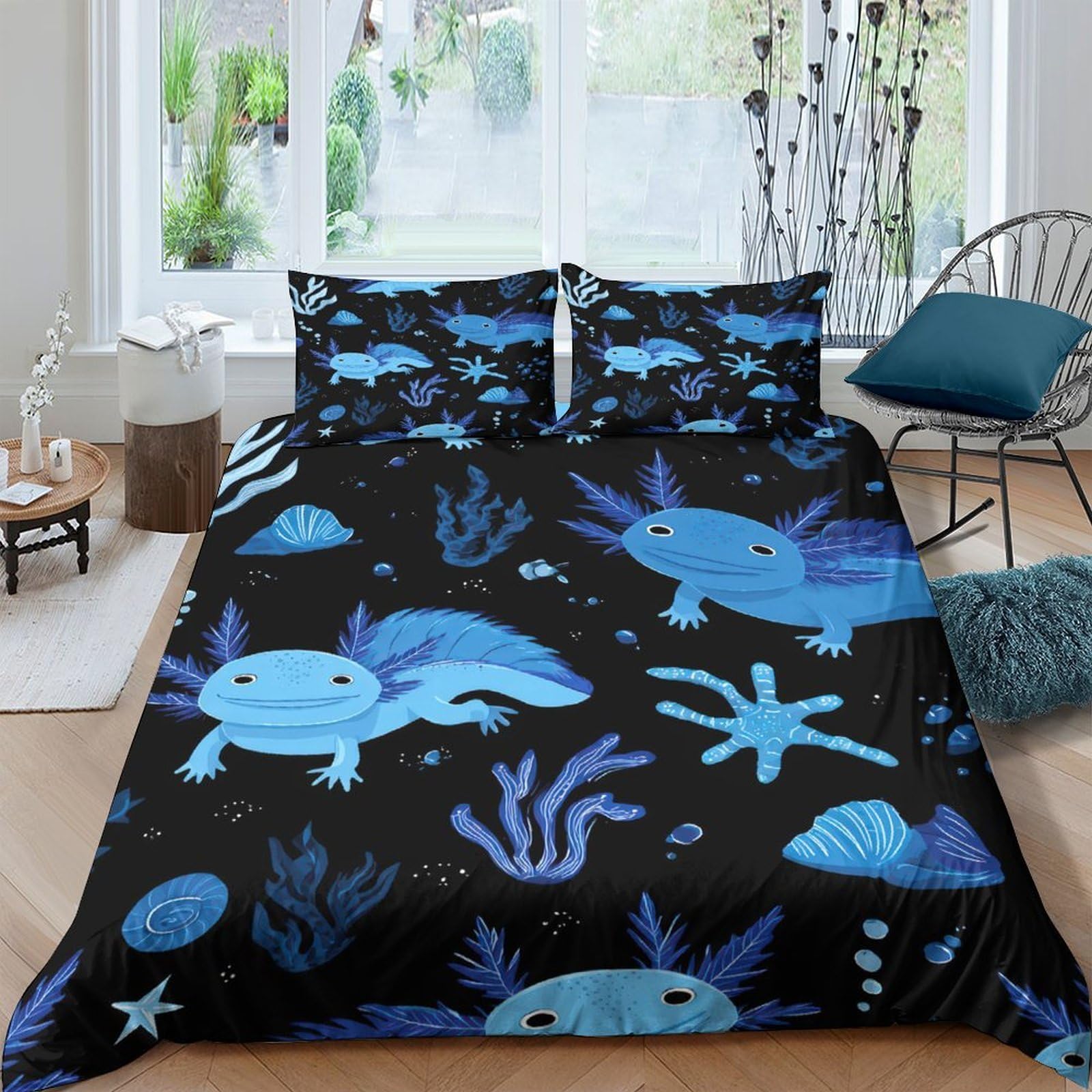 Ctjqhvkz Style-2 3D Printed Blue Axolotl Fitted Sheet Microfiber Soft Breathable Underwater Coral Mattress Cover For Bedroom Dorm Decor Single（135X200cm）