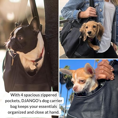 Miniatura 7 de DJANGO Bolsa de lona encerada y cuero para perros, bolsa de viaje para perros de alta calidad con correa de seguridad, forro WR y bolsillos grandes