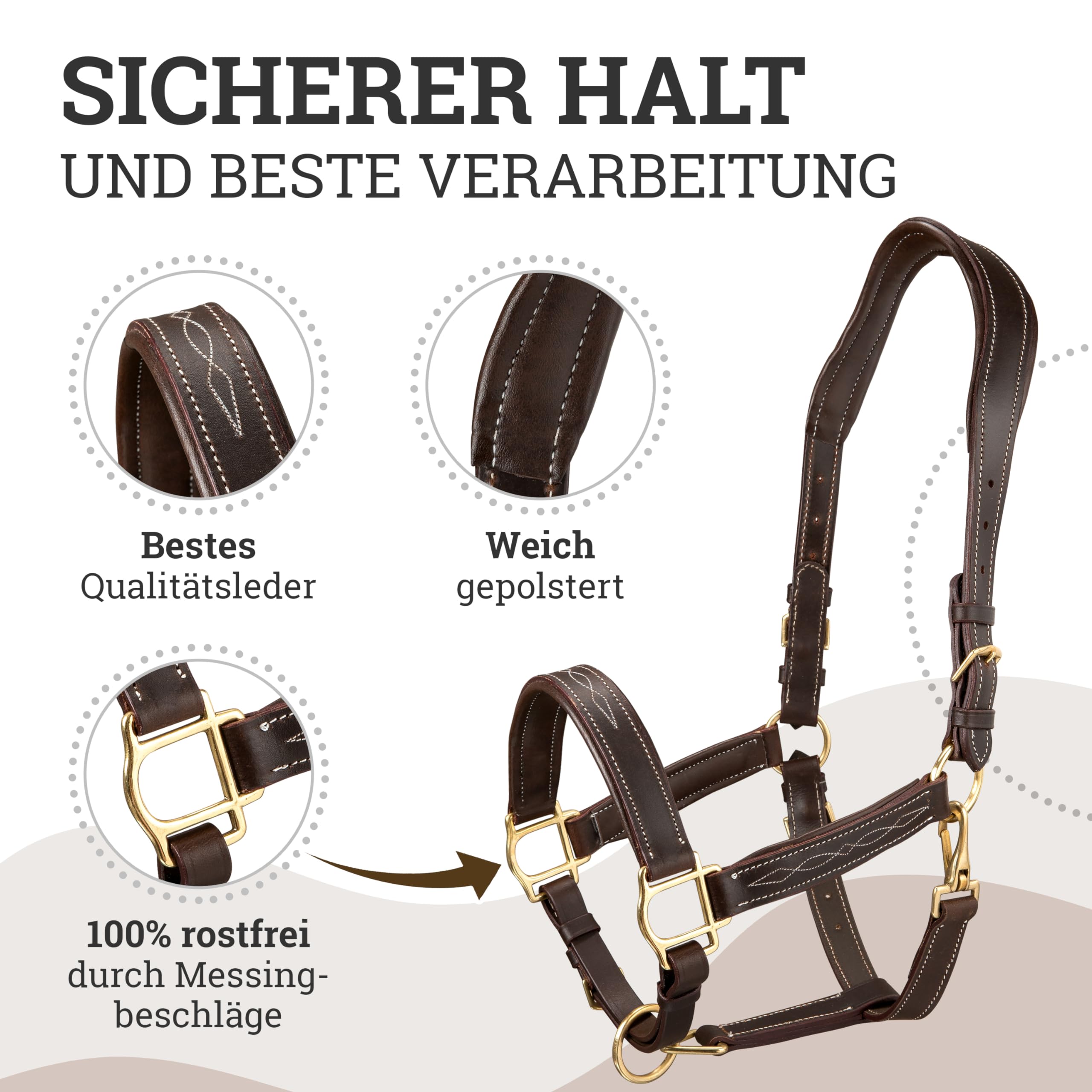 Esposita anatomisches Lederhalfter Deluxe Halfter aus Leder für Pferde Stallhalfter Pferdehalfter - Schoko Braun Pony