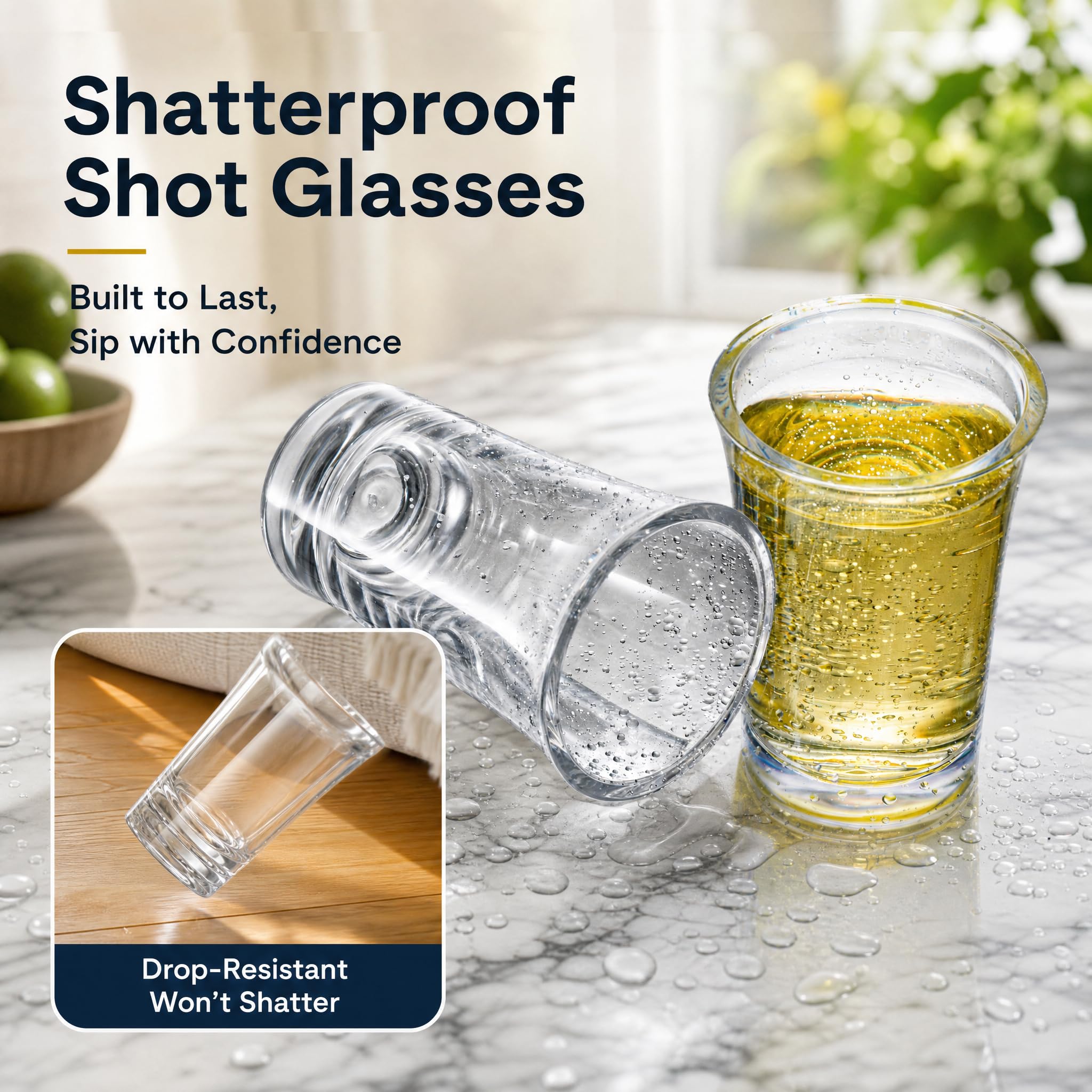 Lot de 144 verres à shot en acrylique de 34 g avec base lourde - Transparent et réutilisable - Pour whisky, liqueur, gelée, cocktail, vodka, rhum, bar à vin