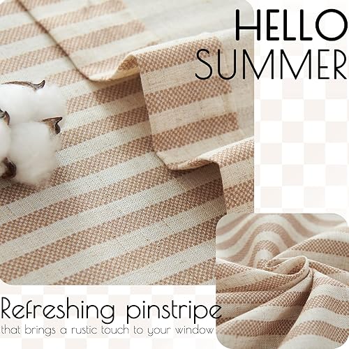 Miniatura 4 de jinchan Cortinas de cocina de 24 pulgadas de largo, de lino, a rayas, con cintas en la parte superior, cortas, filtran la luz, con jareta, para sala