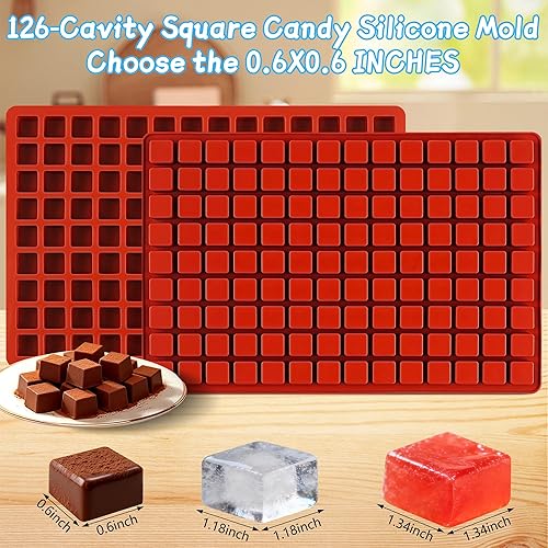 Miniatura 5 de 3 moldes cuadrados de silicona para caramelos, 126 cavidades, mini moldes cuadrados de silicona para caramelos, gomitas, chocolate, cubitos de hielo