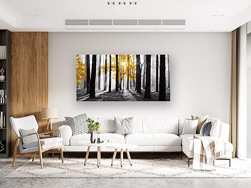 Miniatura 5 de Cao Gen Decor Art S06362 Arte de Pared Pintura en Lienzo Árbol Amarillo en Blanco y Negro Sunshine Bosque Brumoso Imagen Póster Impresión Enmarcado