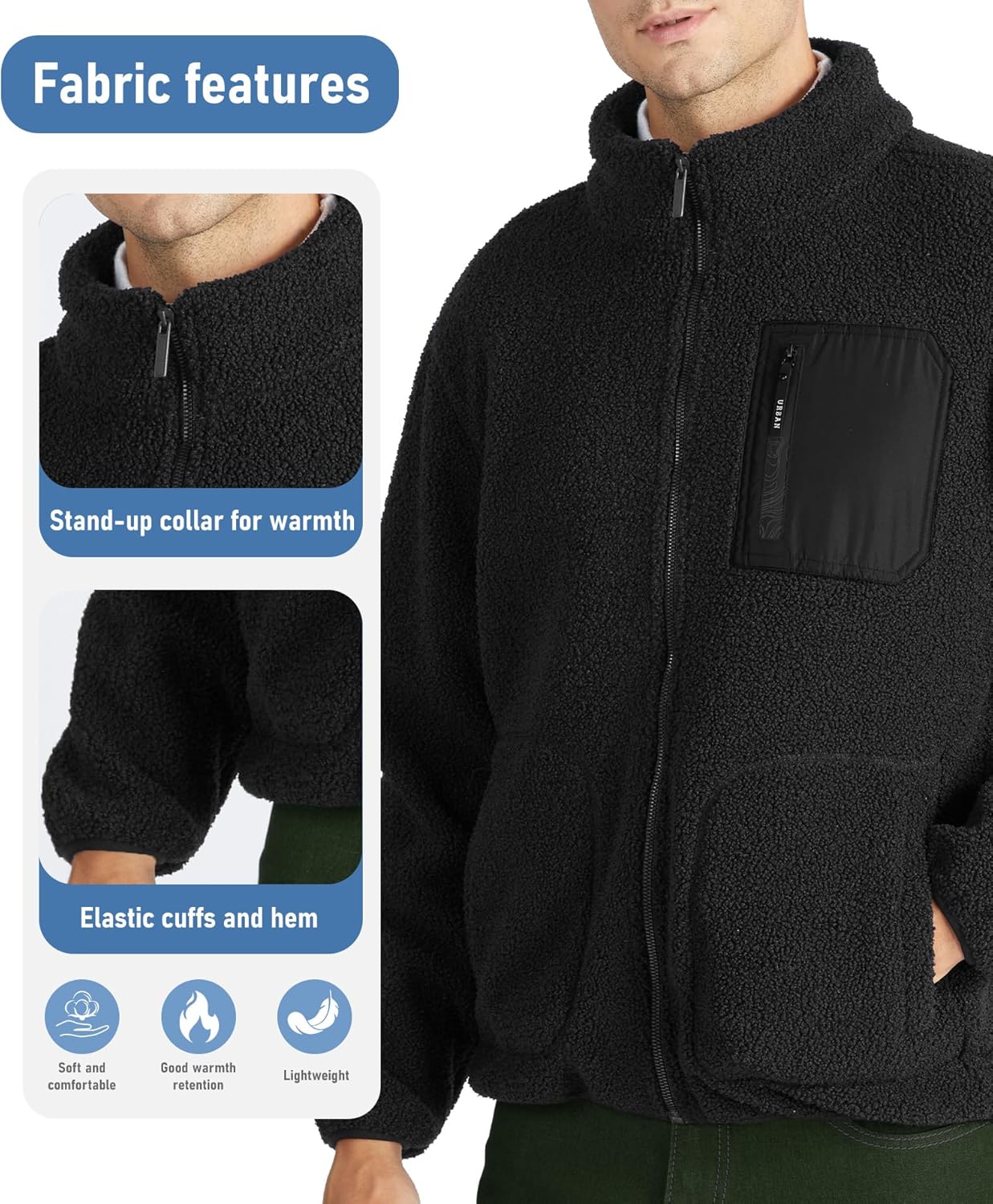 Little Beauty Men's Fleece Jackets Lightweight Full Zip Soft Warm Winter Coats Casual Outwear with Zipper Pockets - Image 4