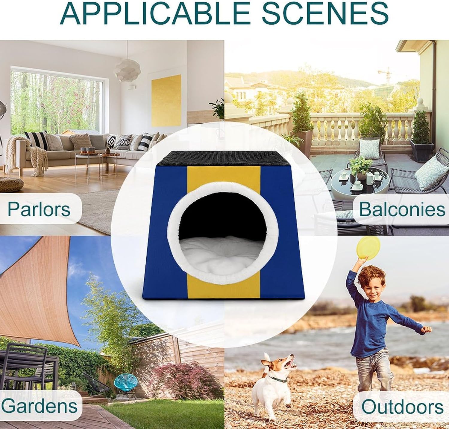 Generic Barbados Flag Cat House for Indoor with Spacious Cat Nest, style-2-4