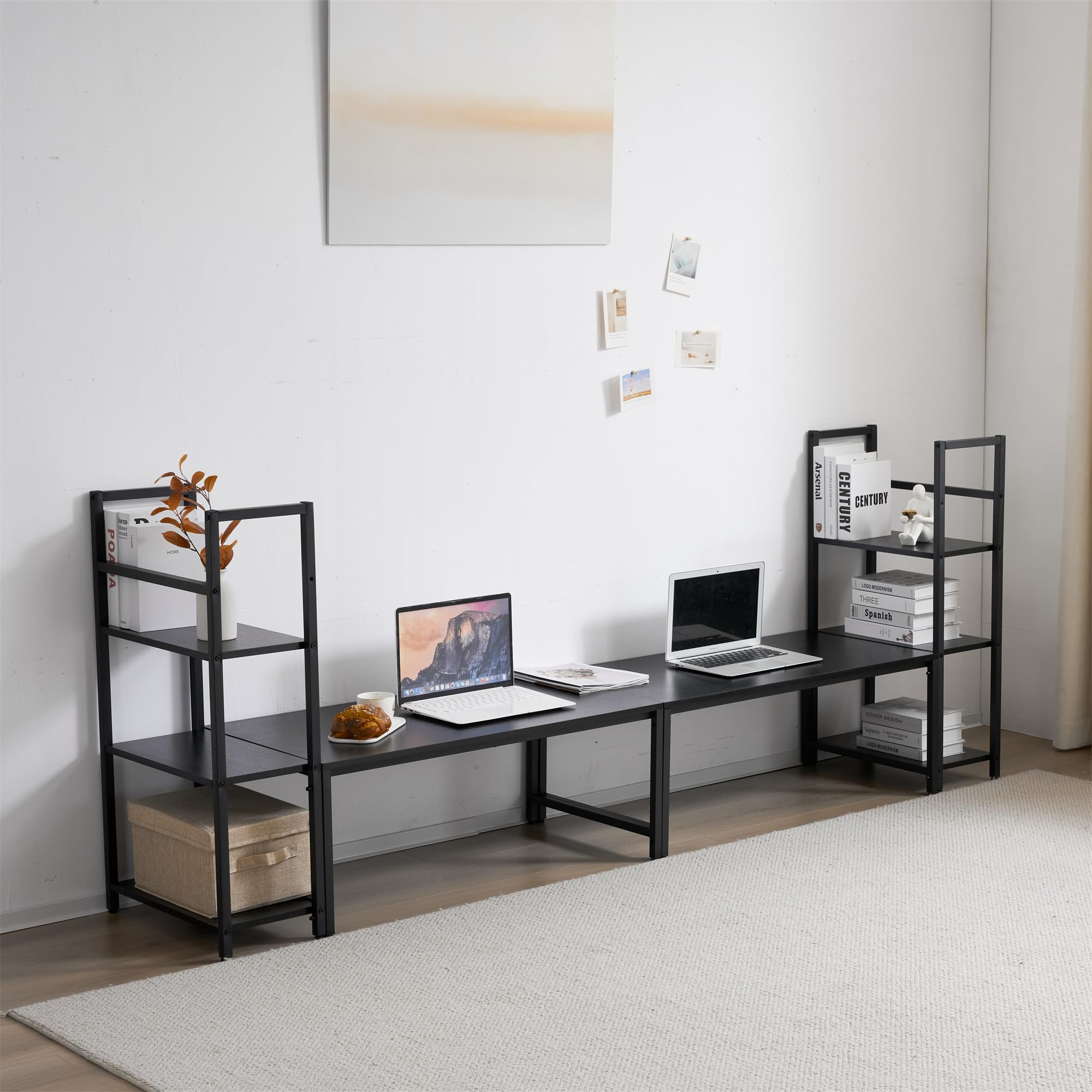 Amazon | パソコンデスク ラック付き 幅111cm デスク ワークデスク