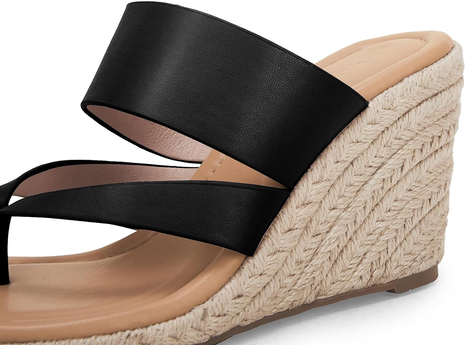 Coutgo Women's Espadrille Wedge Sandals Platform Thong Leather Strap Slides Backless Slip On Summer Casual Flip Flops - Image 5