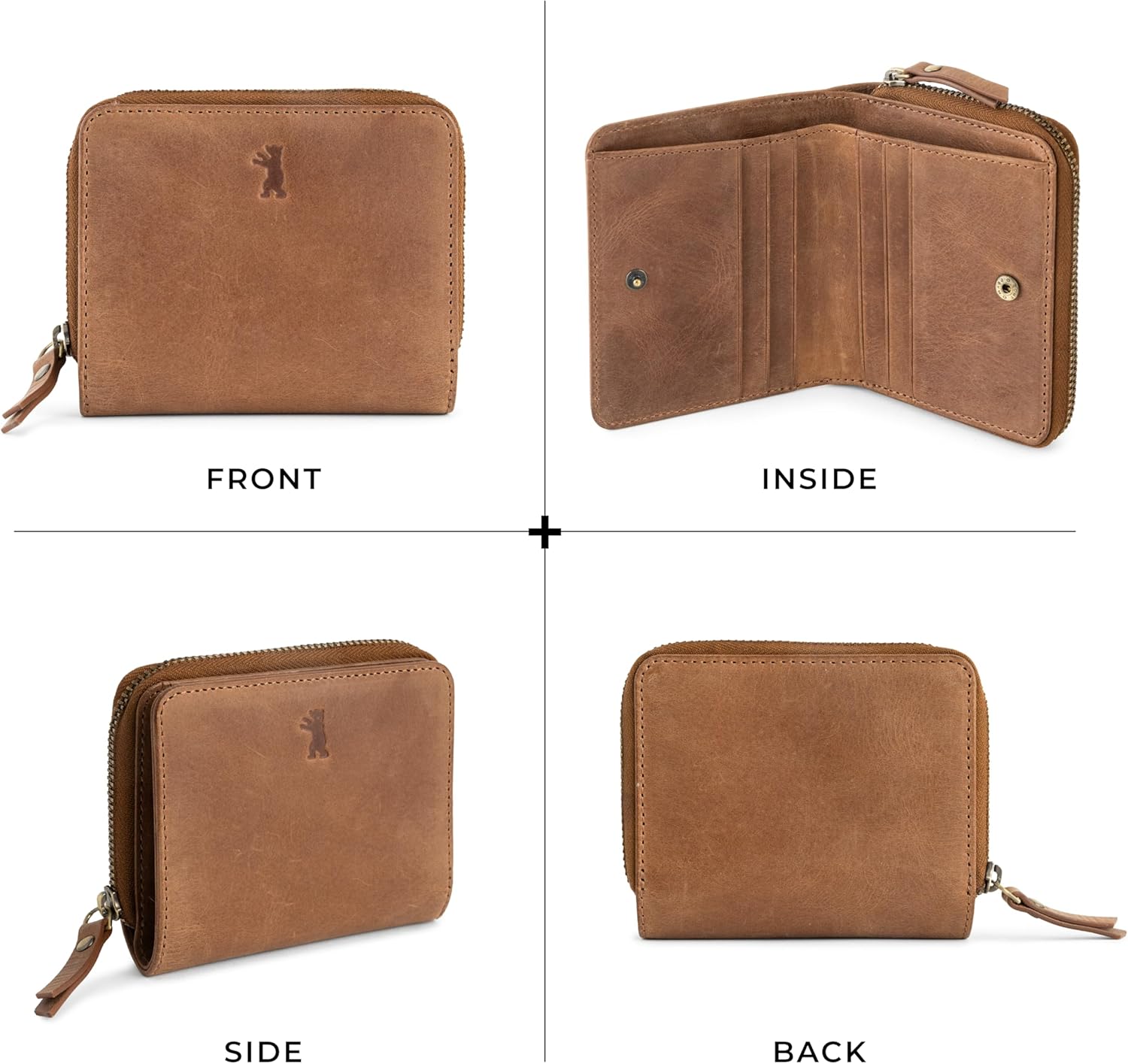 BERLINER BAGS Vintage Genuine Leather Small Wallet for Women Sara, Card Holder, Mini Bifold Wallet for Cash, RFID Blocking, with Zipped Coin Pocket - Brown - Image 6