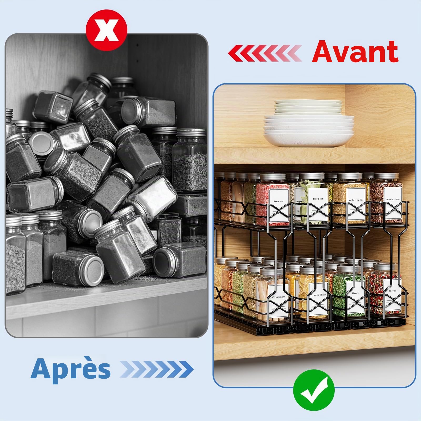 Étagère Coulissante à 2 Niveaux pour Épices, Lot de 4