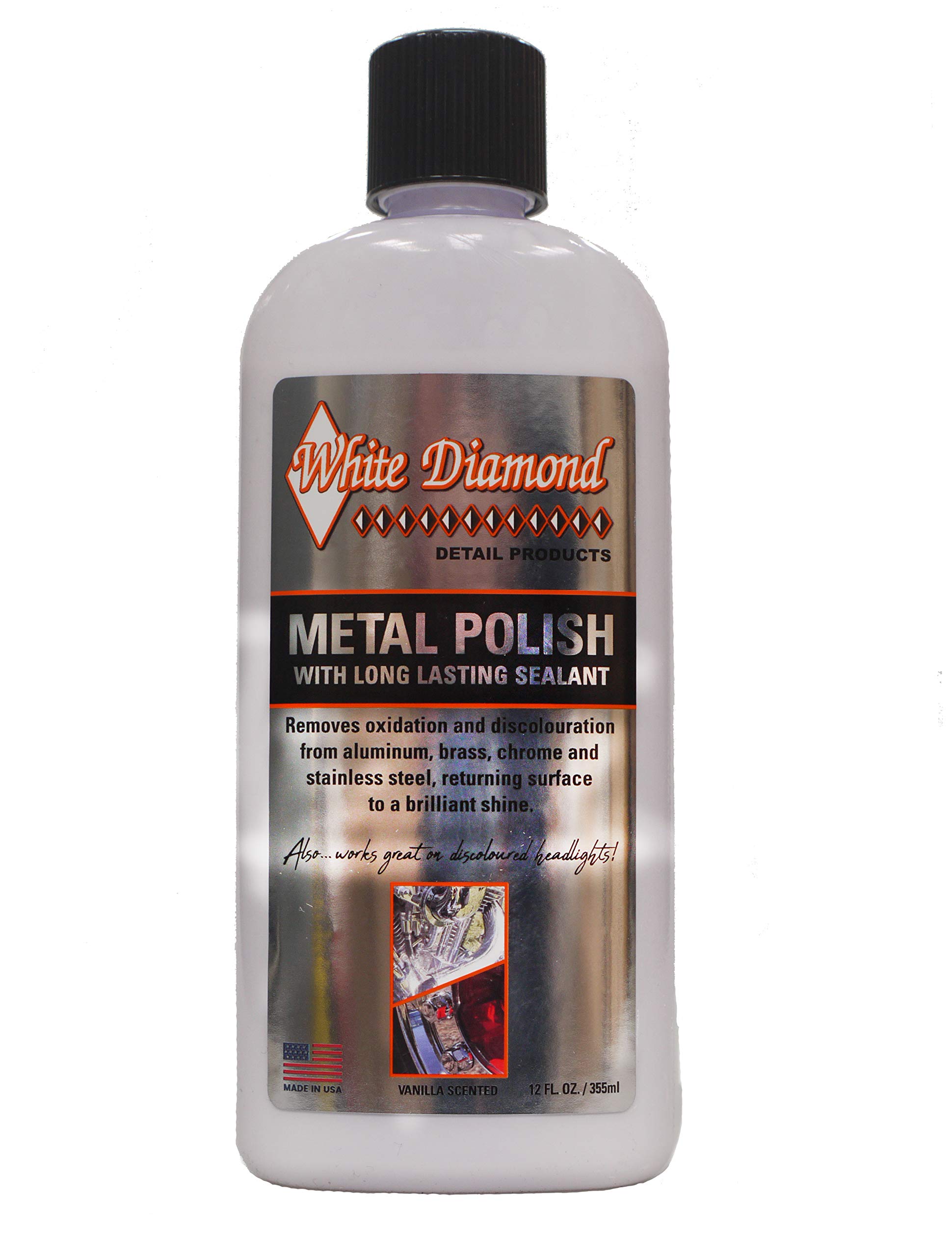 White Diamond Metal Polish 355ml Vanilla Scented with Pack of 5 Terry Cloths and Pack of 10 White Diamond Microfibre Cloths with FREE NEXT DAY UK DELIVERY