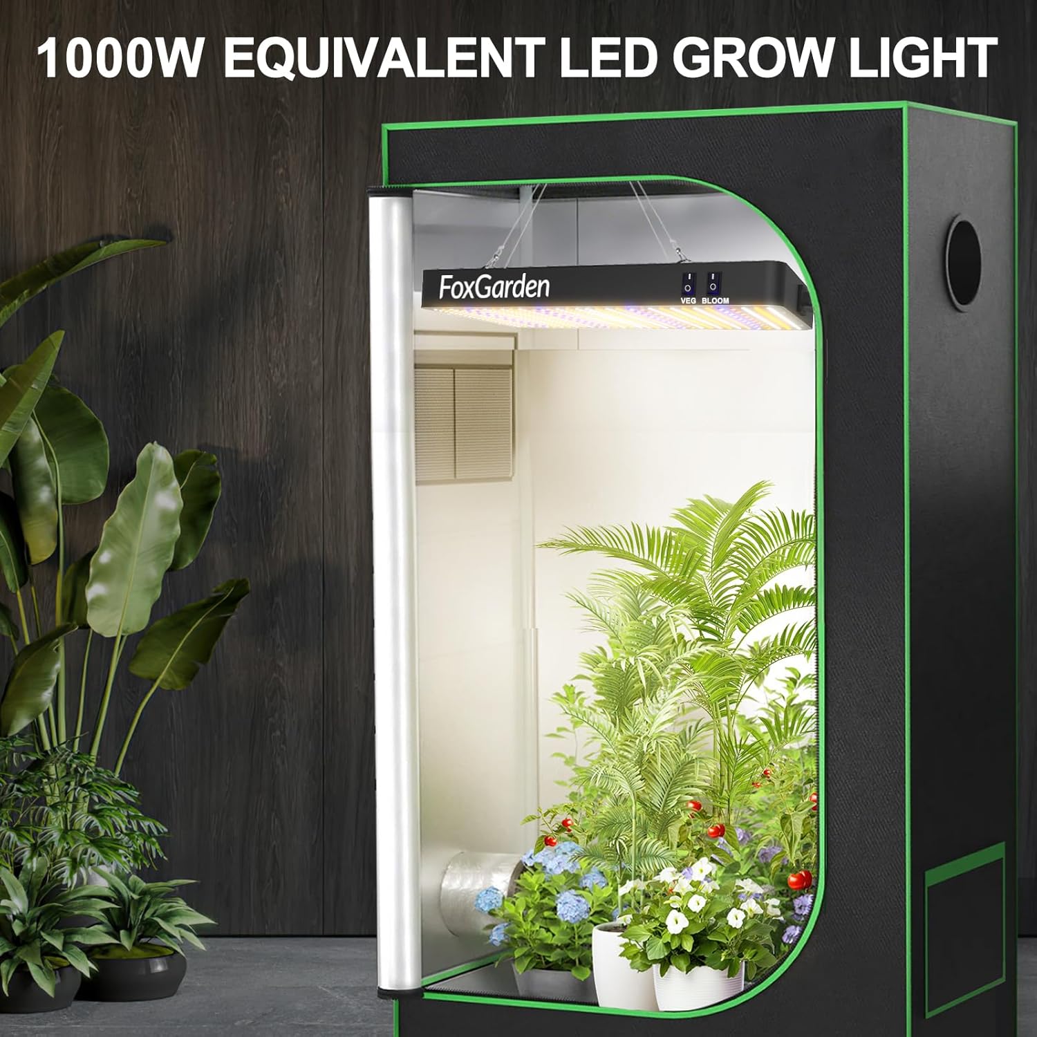 FOXGARDEN 1000W LED Full Spectrum 2×2ft Coverage Grow Light for Indoor Plants, 680PCS LEDs, Dual Built-in Fans, Daisy Chain Function, Veg & Bloom Dual Mode, Ideal for Seed Starting
