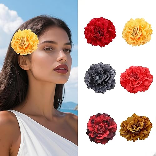 Miniatura 6 de Pinza para el pelo de flor de peonía bohemia, naranja claro, accesorio para el cabello para mujer, clip para el cabello, para clases de flamenco,