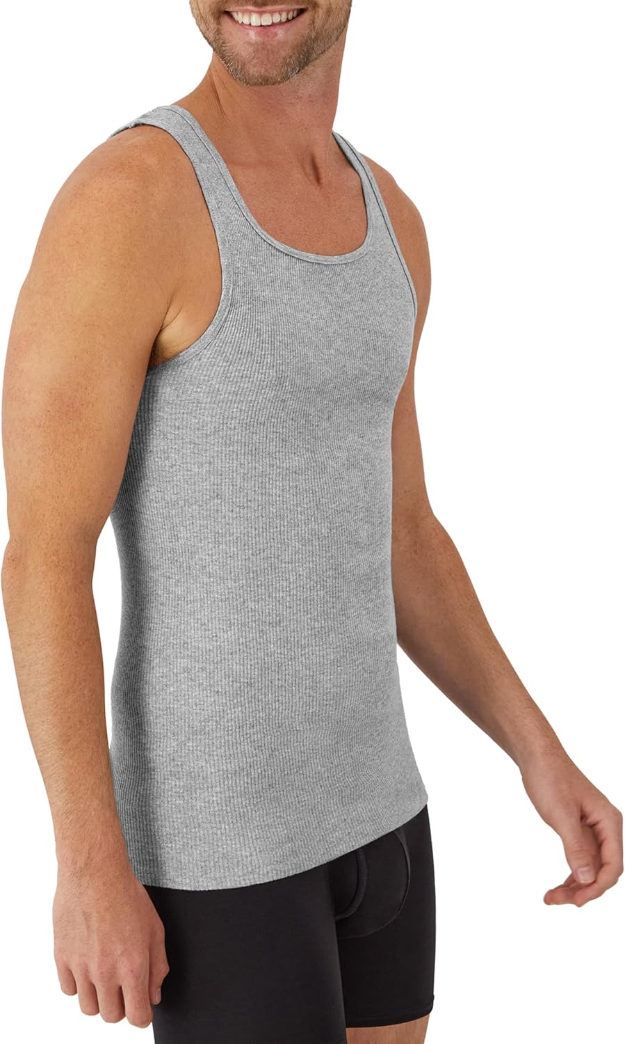 Hanes Men's Tank Undershirt Pack, Cotton Tank Undershirt, Moisture-Wicking, Breathable, White or Grey/Black, Multi-Pack - Image 4