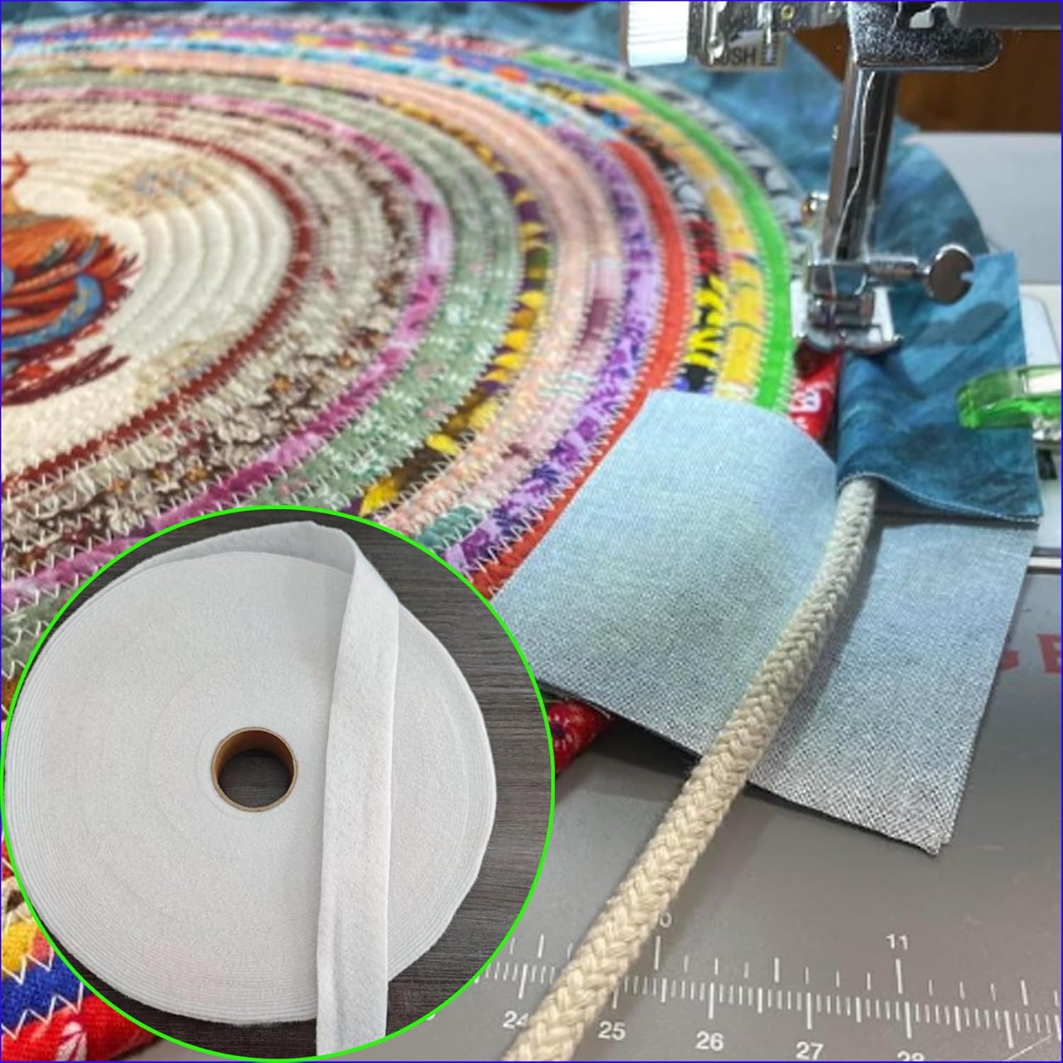 35 Yds Jelly Roll Batting Strips for Rugs 2 1/4In, Needle Punched Cotton Blend Batting Roll with Fabric Tube Maker for Braided Throw Jelly Roll Rugs/Purses/Quilts/Stuffed Plush Toys/Bags,DIY thumbnail