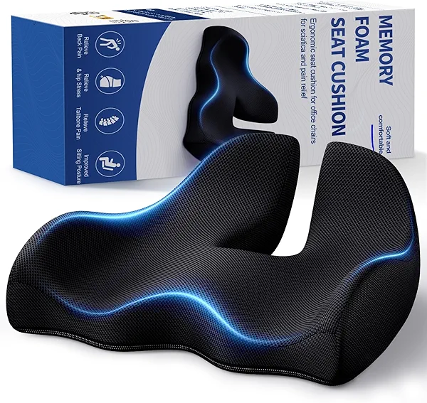 Benazcap X Large Memory Seat Cushion for Office Chair Ergonomic Cushions Butt Pillow for Pressure Relief Sciatica & Pain Relief Memory Foam for Long Sitting for Gaming Chair and Car Seat