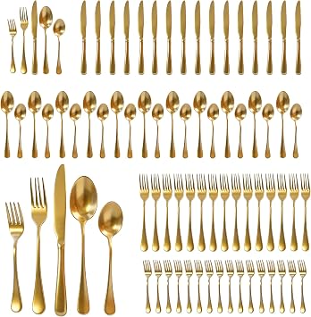 60-Piece Gold Silverware Set for 12 Stainless Steel Flatware Set with Dinner Forks, Salad Forks, Spoons, Knives & Teaspoons, Luxury Gold Cutlery Set, Dishwasher Safe Utensils for Wedding & Parties