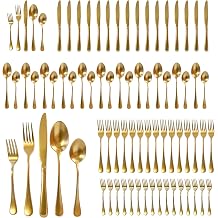 60-Piece Gold Silverware Set for 12 Stainless Steel Flatware Set with Dinner Forks, Salad Forks, Spoons, Knives & Teaspoons, Luxury Gold Cutlery Set, Dishwasher Safe Utensils for Wedding & Parties