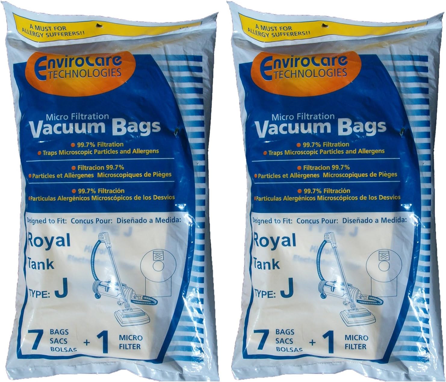 14 Royal Tank Type J Allergy Vacuum Bags + 2 Filters, Dirt Devil, Metal Tanks, Pony Tank Vacuum Cleaners, 3-040447-001, 401, 666, 501, 4150, 4250,4100-4600