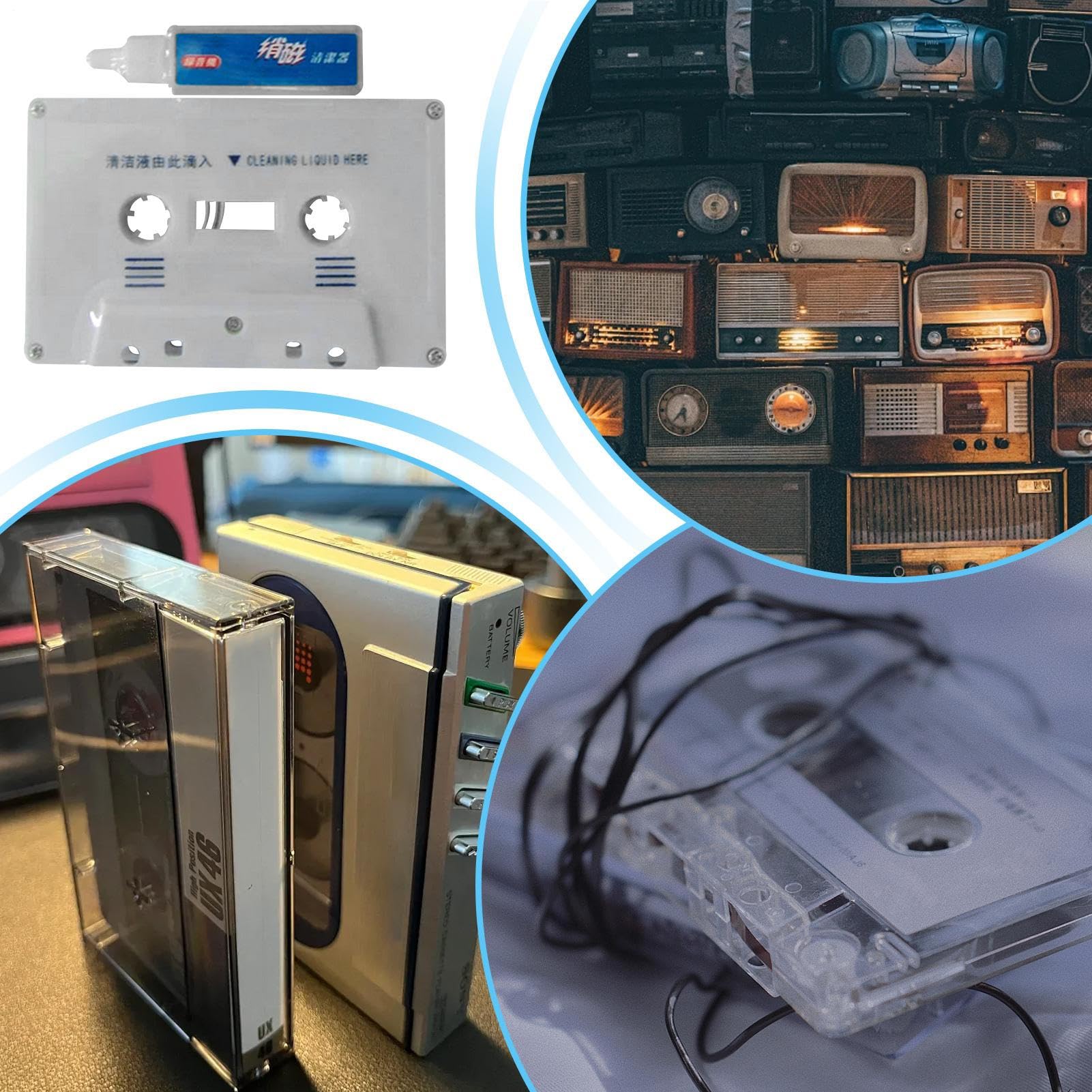 Pulitore Testine Per Musicassette Kit Pulizia Cassette Audio,Set Manutenzione Hi-Fi Rimozione Polvere Compatta Stereo Registratori e Auto