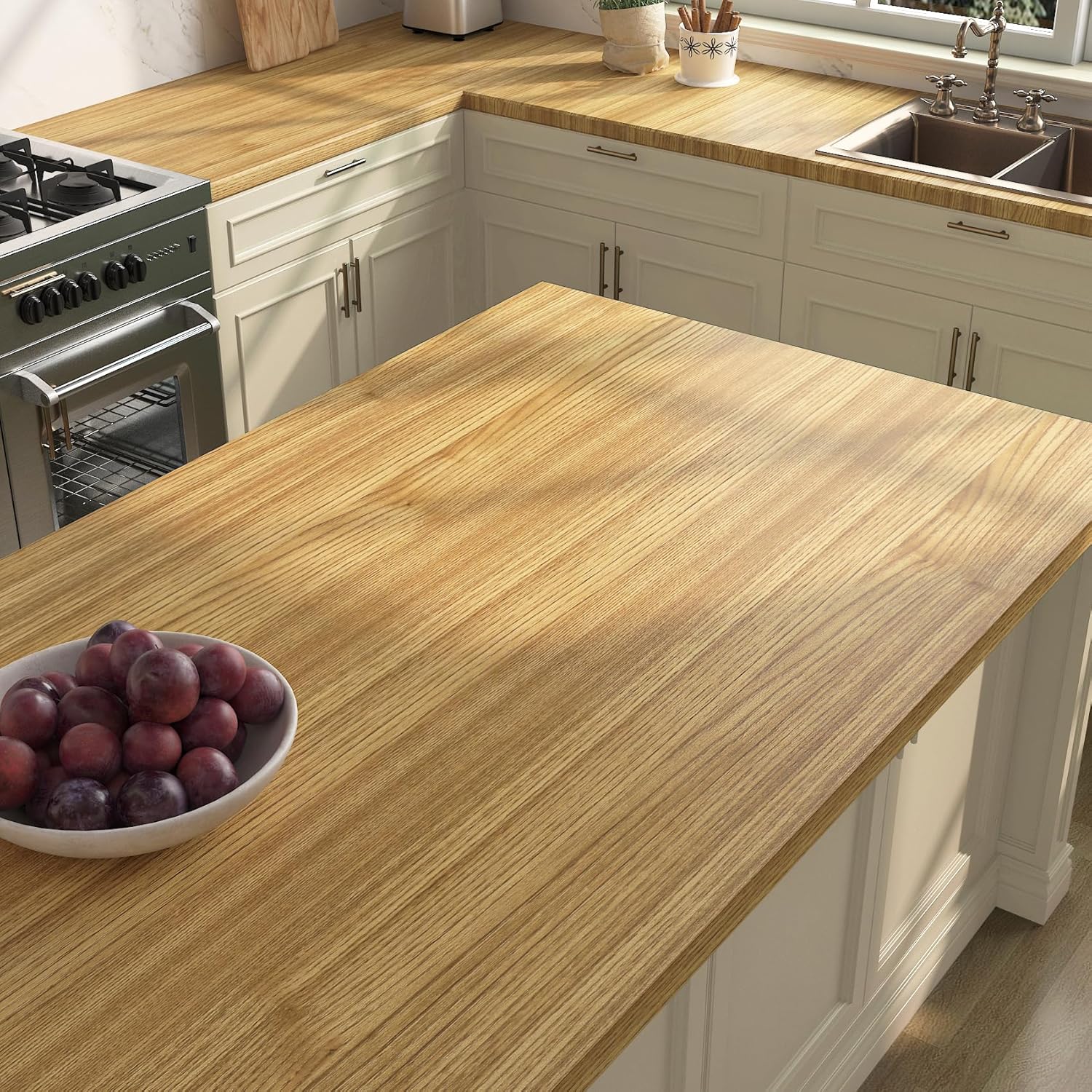 FunStick Thick Light Wood Contact Paper for Countertops Matte Counter Top Peel and Stick Waterproof Wood Wallpaper Self Adhesive Wood Grain Contact Paper Vinyl Wrap for Cabinets Furniture Desk 12x200