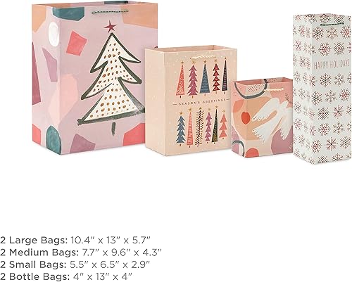 Miniatura 3 de Hallmark Surtido de bolsas de regalo de Navidad boho (8 bolsas 2 pequeñas de 6 pulgadas, 2 medianas de 9 pulgadas, 2 grandes de 13 pulgadas, 2