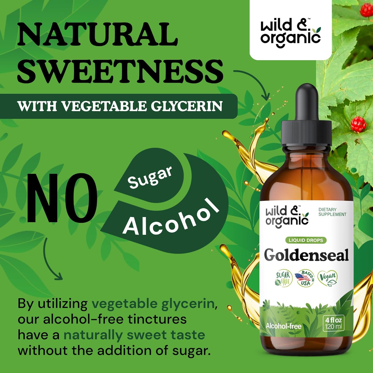 Wild & Organic Goldenseal Tincture - Lung & Digestive Support - Goldenseal Root Extract Liquid Drops - Vegan, Sugar & Alcohol-Free Herb Supplement - 4 fl oz - Image 6