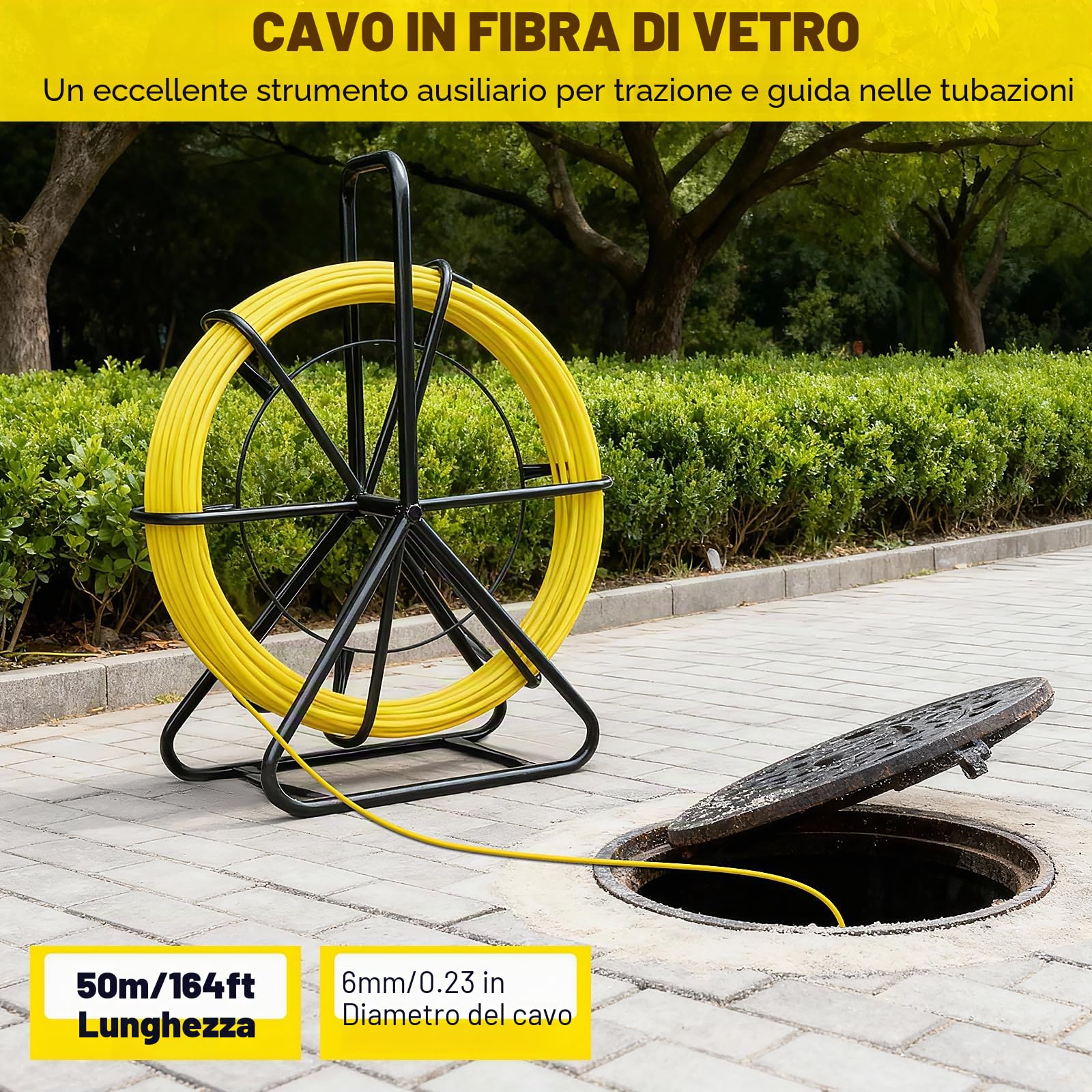 KAOLALI Asta in fibra di vetro, nastro di pesce in fibra di vetro cavo ruota tubo Rodder fibra di vetro tirando cavo di filo di pizzo corre nastro di pesce pulling con supporto in acciaio infila-cavi