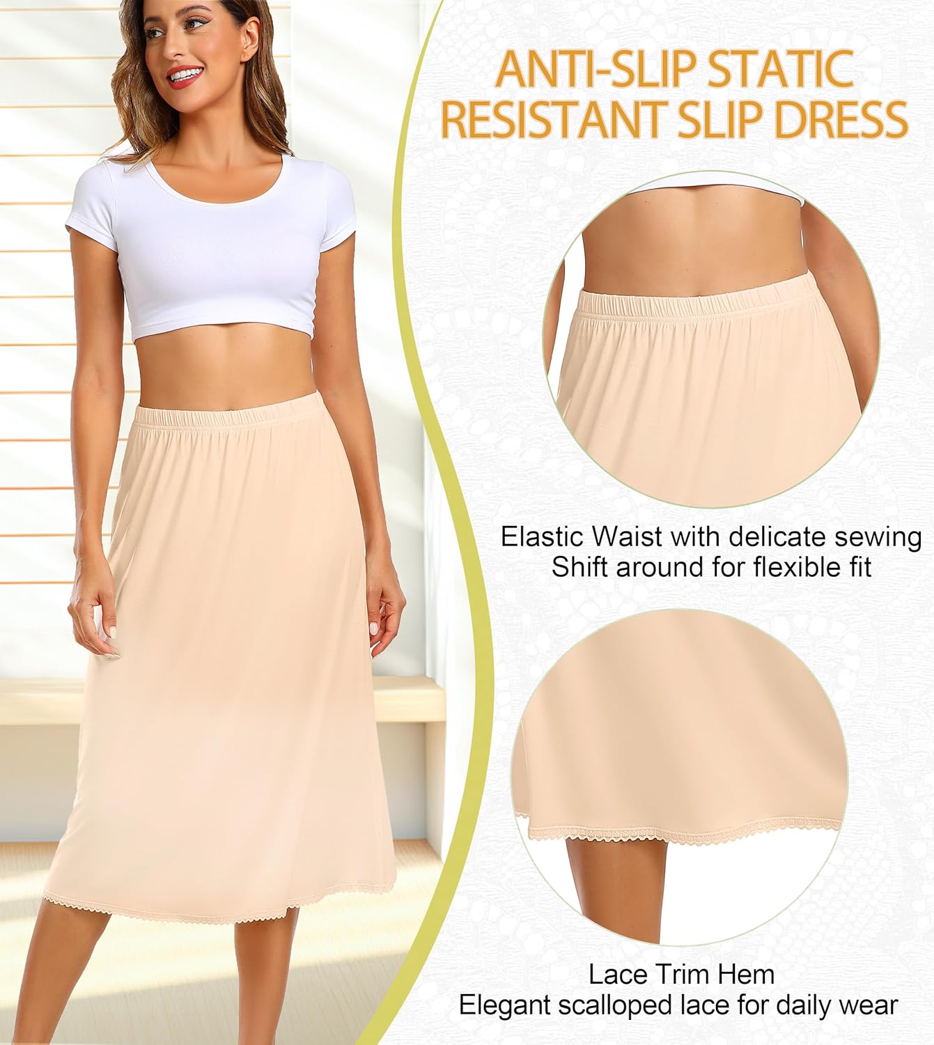 Vlazom Half Slips for Women Under Dress Long Half Slip Under Skirt with Lace Trim Size S-XXL - Image 2