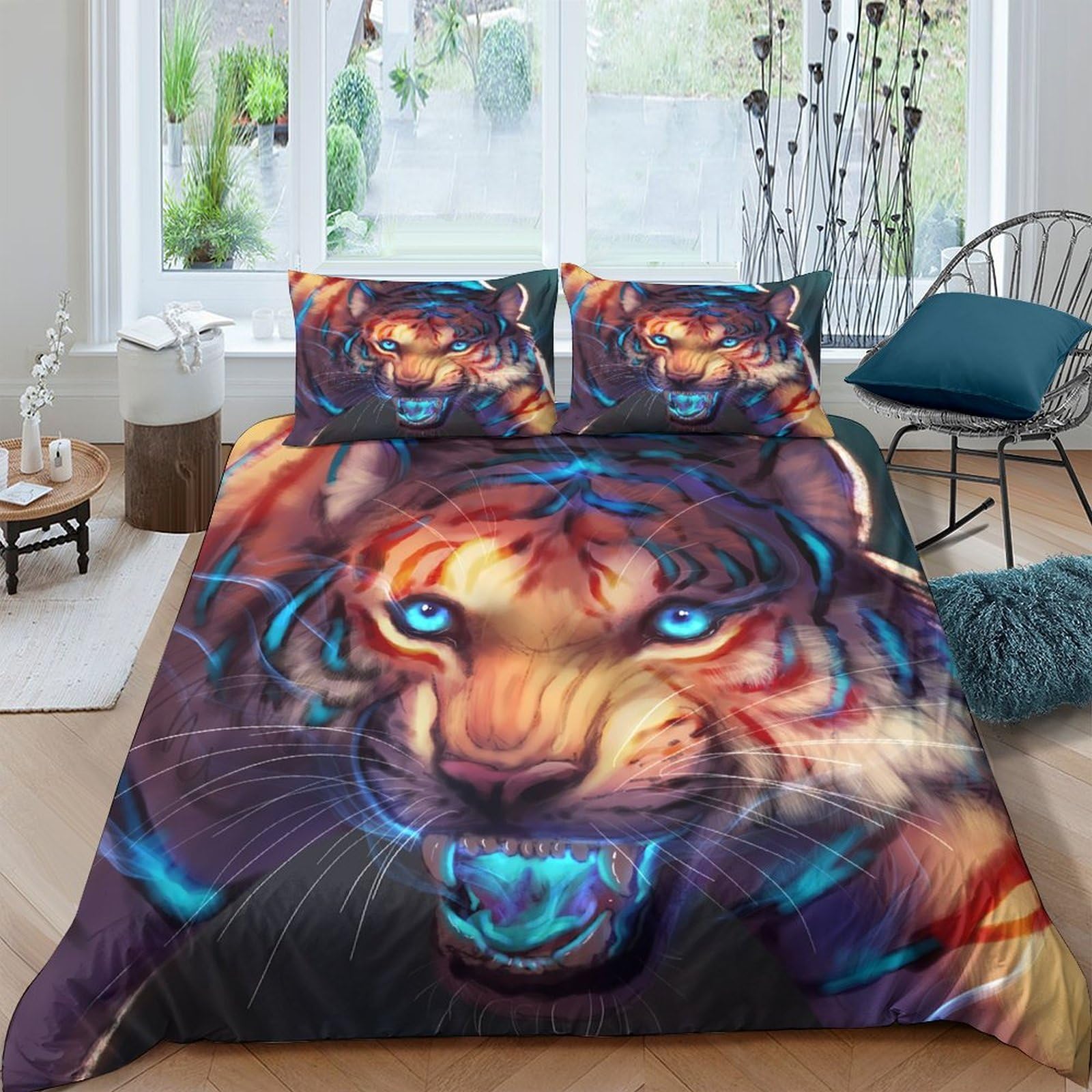 Ctjqhvkz Style-7 3D Printed Glowing Tiger Fitted Sheet Microfiber Soft Breathable Fantasy Animal Mattress Cover For Bedroom Dorm Decor Single（135X200cm）