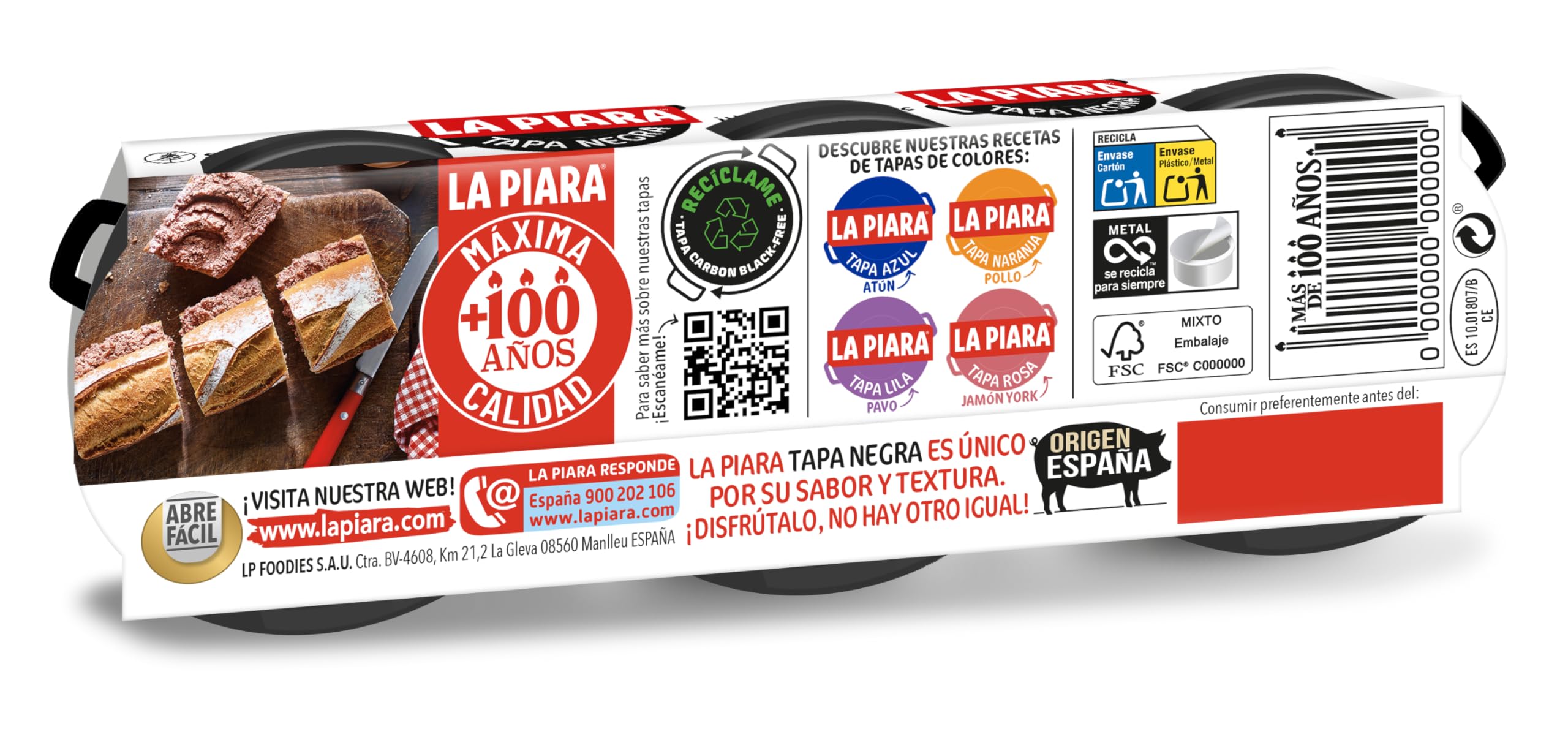 LA PIARA PATE TAPA NEGRA - 3UDS x 75GR