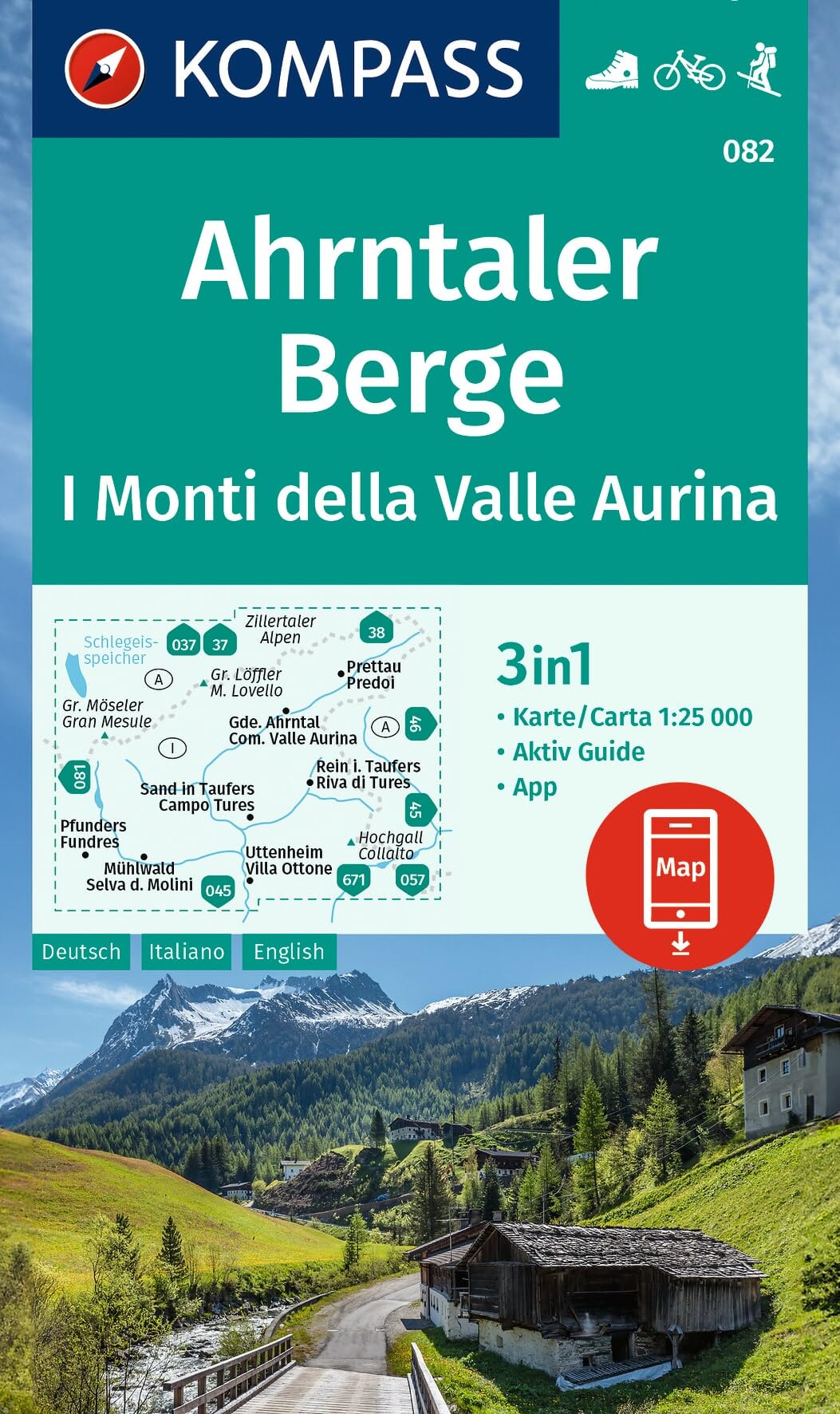 KOMPASS Wanderkarte 082 Ahrntaler Berge / I Monti della Valle Aurina 1:25.000: 3in1 Wanderkarte mit Aktiv Guide inklusive Karte zur offline Verwendung in der KOMPASS-App. Fahrradfahren. Skitouren.