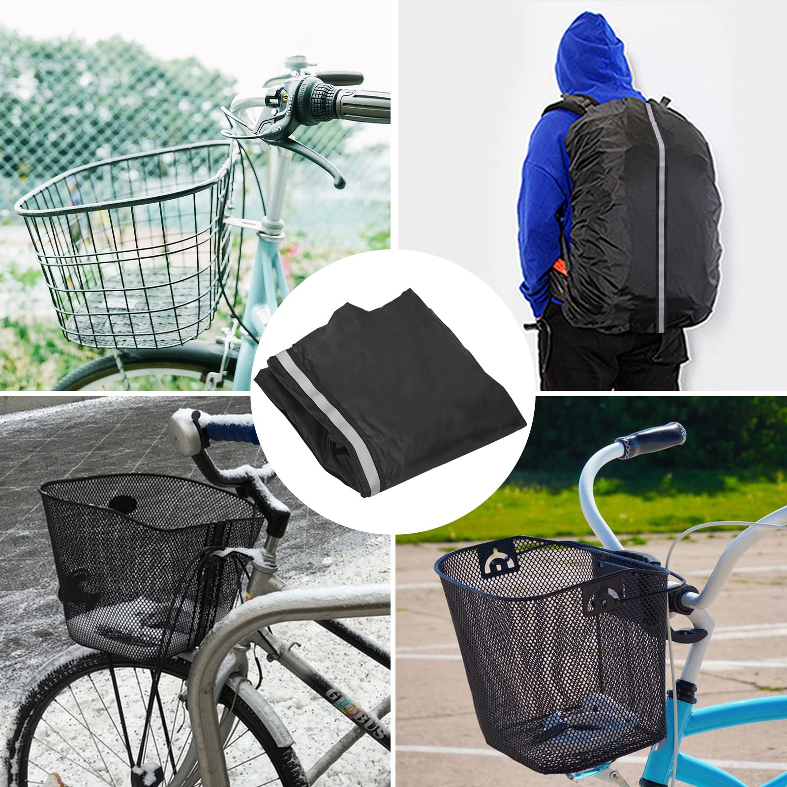 Copertura Antipioggia Per Cestino Bicicletta - Rete Con Ganci, Strisce Riflettenti, Impermeabile - Foto 2
