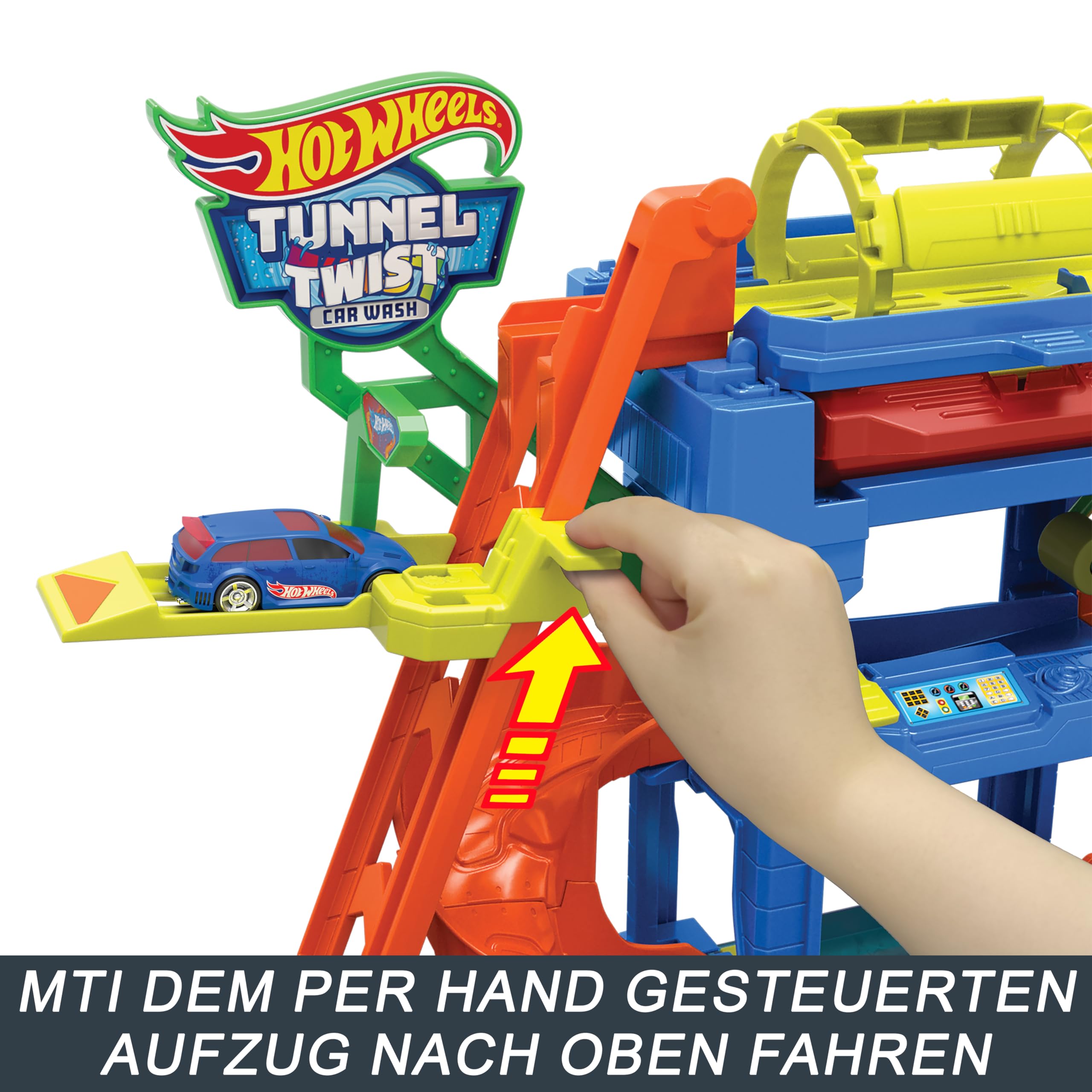 Hot Wheels Let's Race Netflix - City Spielzeugauto-Trackset, Farbwechsel-Tunnelautowaschanlage mit 1 Farbwechselfahrzeug im Maßstab 1:64, HTN80