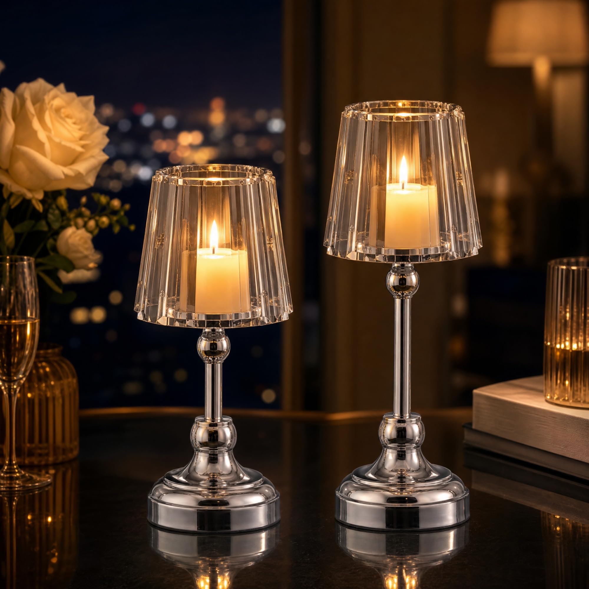 VINCIGANT Silver Pillar Candle Holders, Set of 2 for Home Decoration