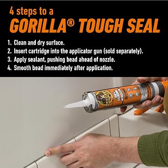 Gorilla 100% Silicone Waterproof Caulk, Clear, 10 oz Cartridge | Mold and Mildew Resistant, Flexible All-Purpose Sealant, Fast Curing in 30 Minutes, Indoor & Outdoor Use