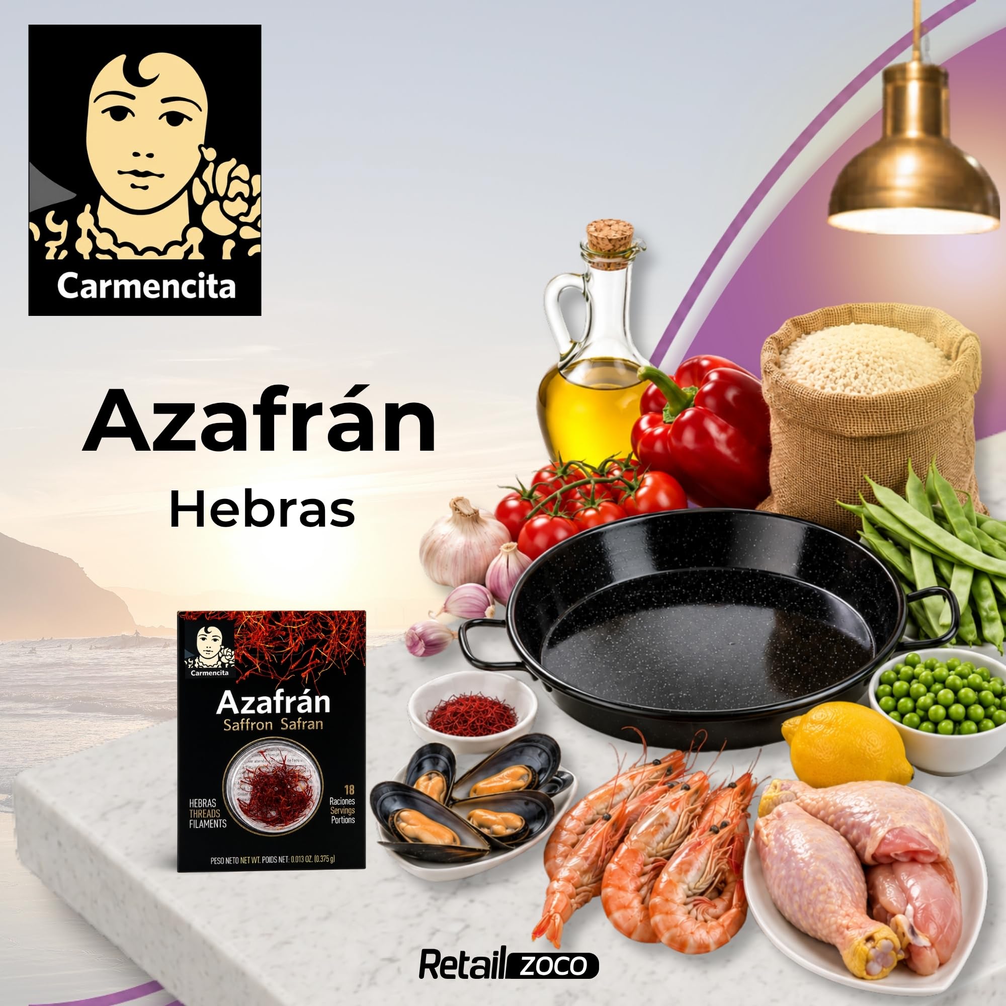 Hebras de azafrán, saffron safran, Azafrán Español de Calidad, ideal para paellas, estofados, sopas, patatas y gran cantidad de guisos, Peso Neto 0.375 g, Apto para 18 raciones, Contiene 10 sobres