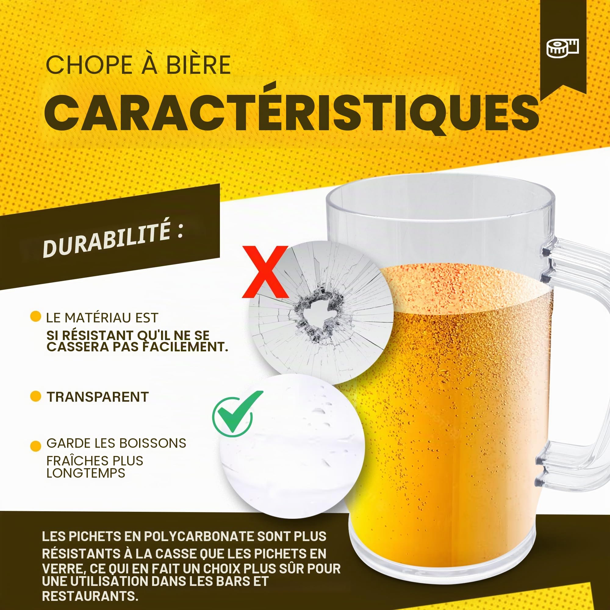 DOJA Barcelona | Chope à Bière | Pack 8 | Verre a Biere 1l | 166 X 97 X 3mm | Verre a Biere avec Anse en Polycarbonate | Chope de Biere | pour Gobelet Plastique Reutilisable, Cadeau Personnalisé,