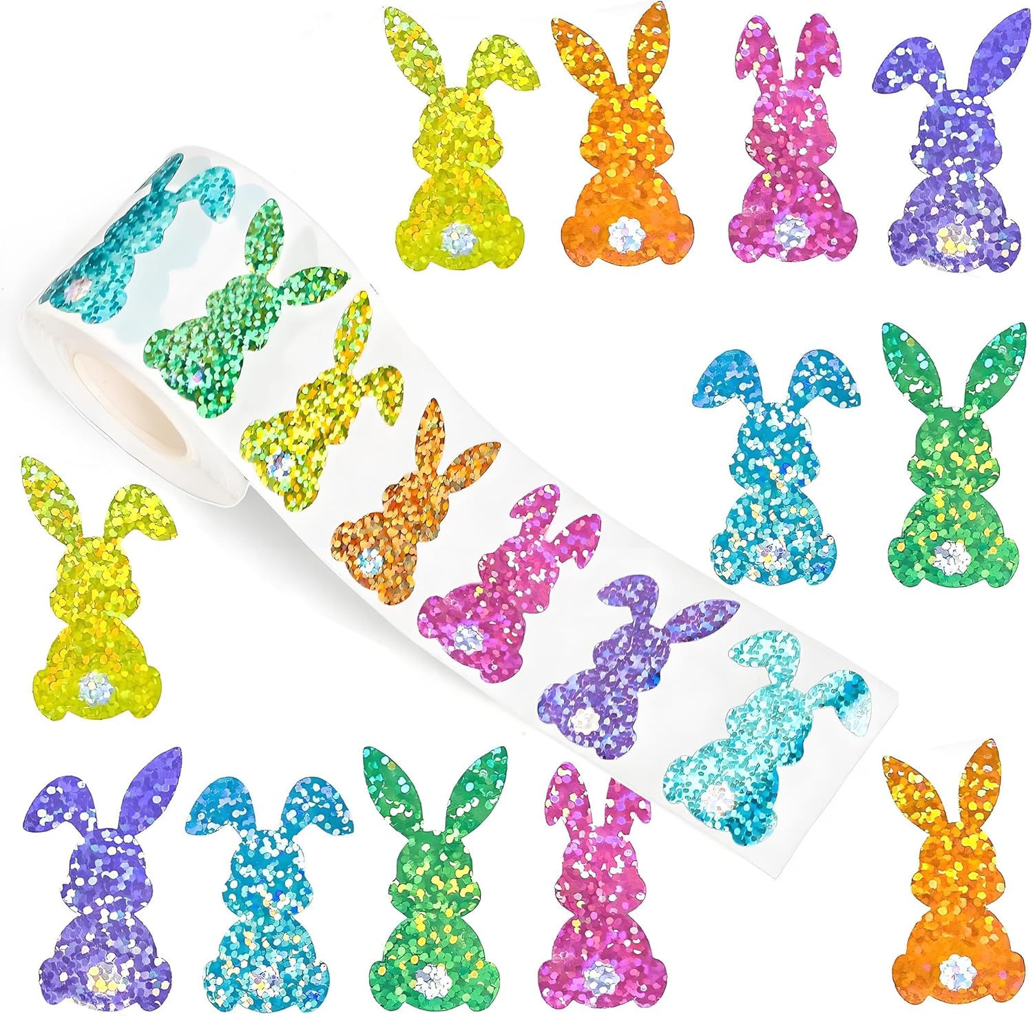 Easter Bunny Stickers,Holographic Easter Stickers Roll 500PCS